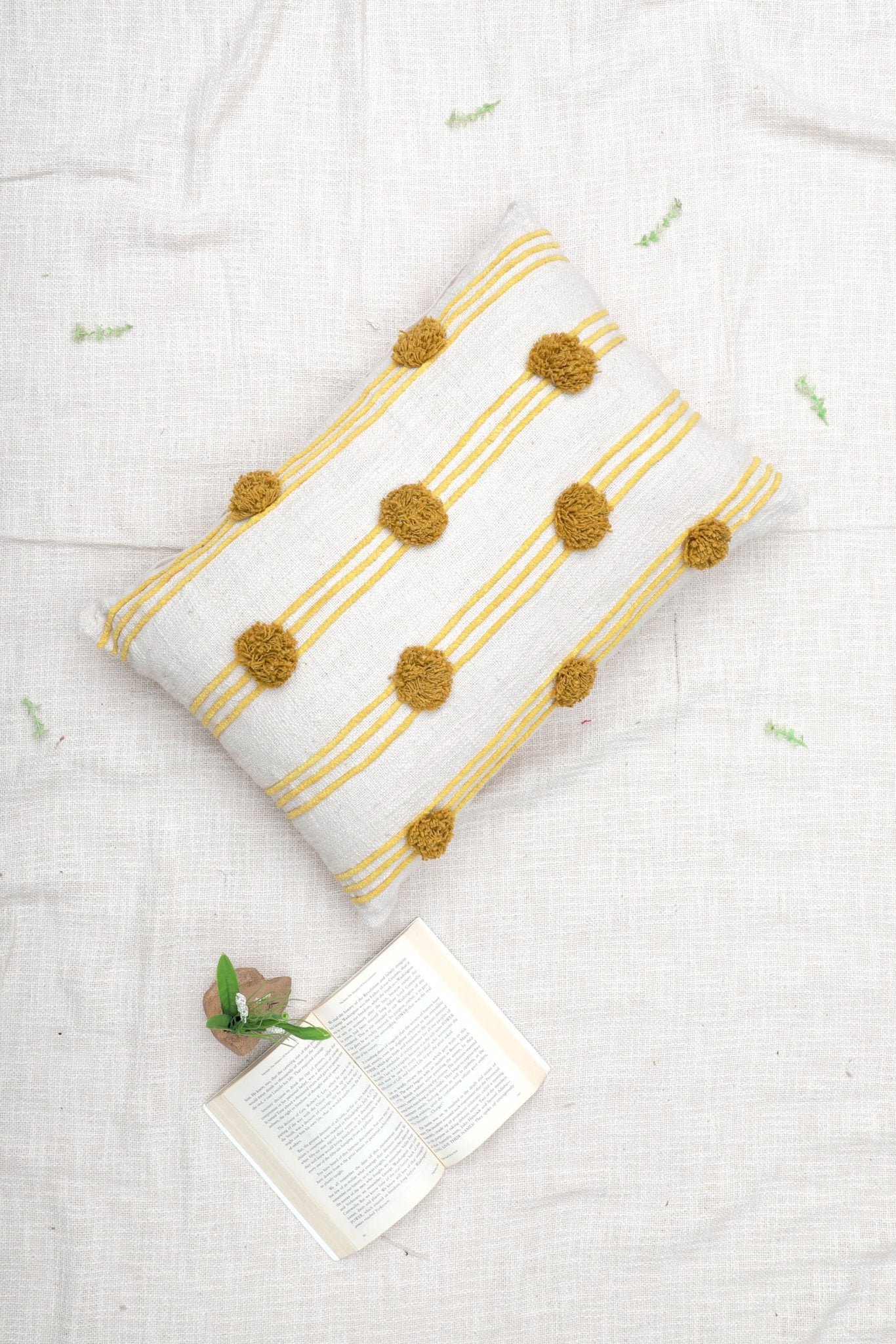 Baltimore Hand-Embroidered Lumbar Cushion Cover — Mustard — Art Avenue