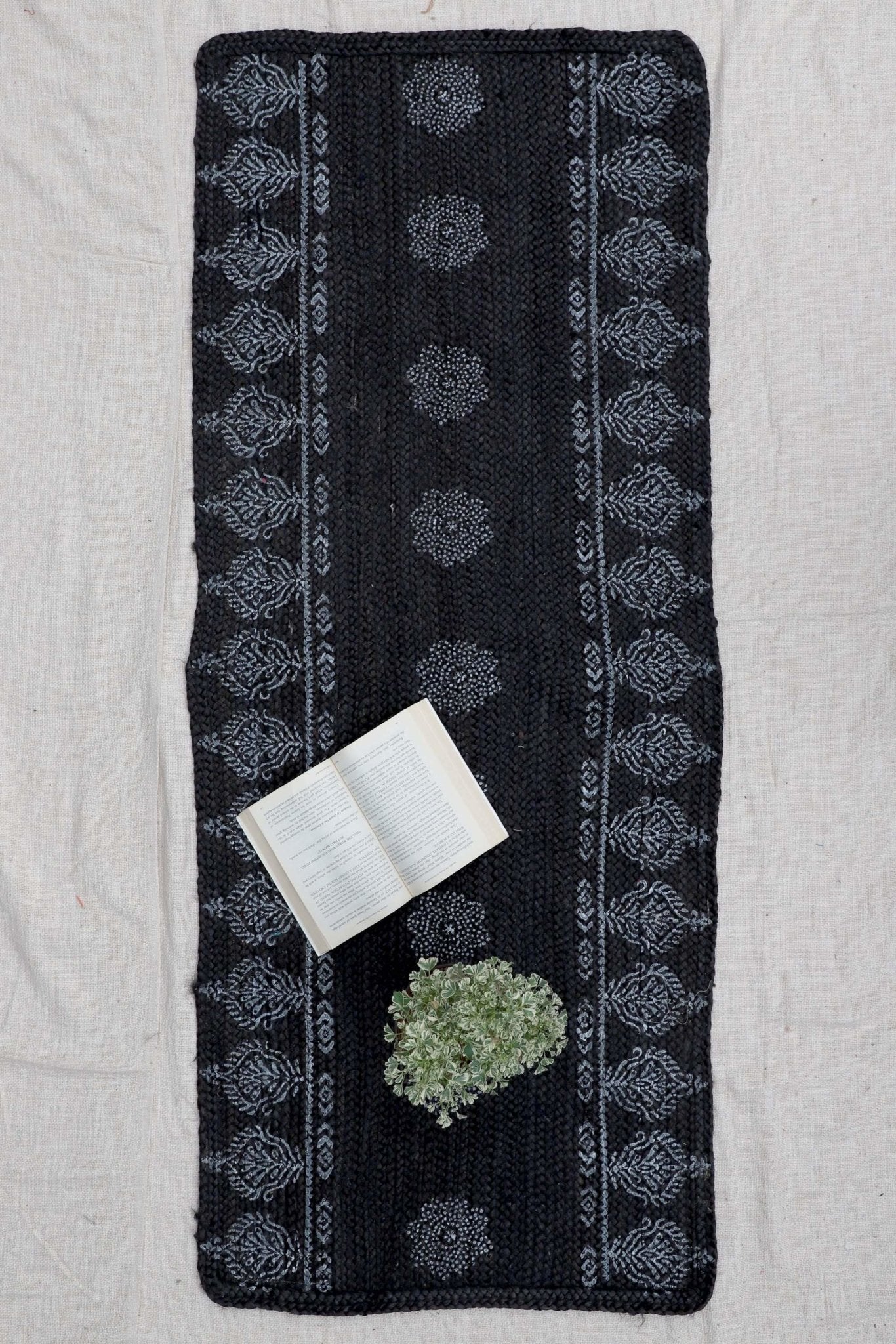 Basic braided floor runner — black handmade in Jaipur