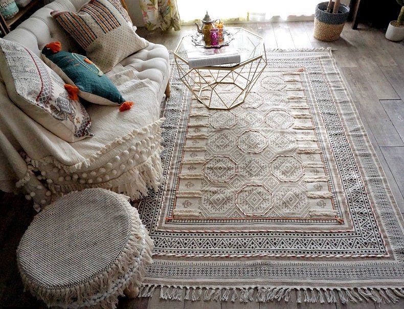 Midland Block-Printed Cotton Dhurrie Rug — multiple sizes — Art Avenue