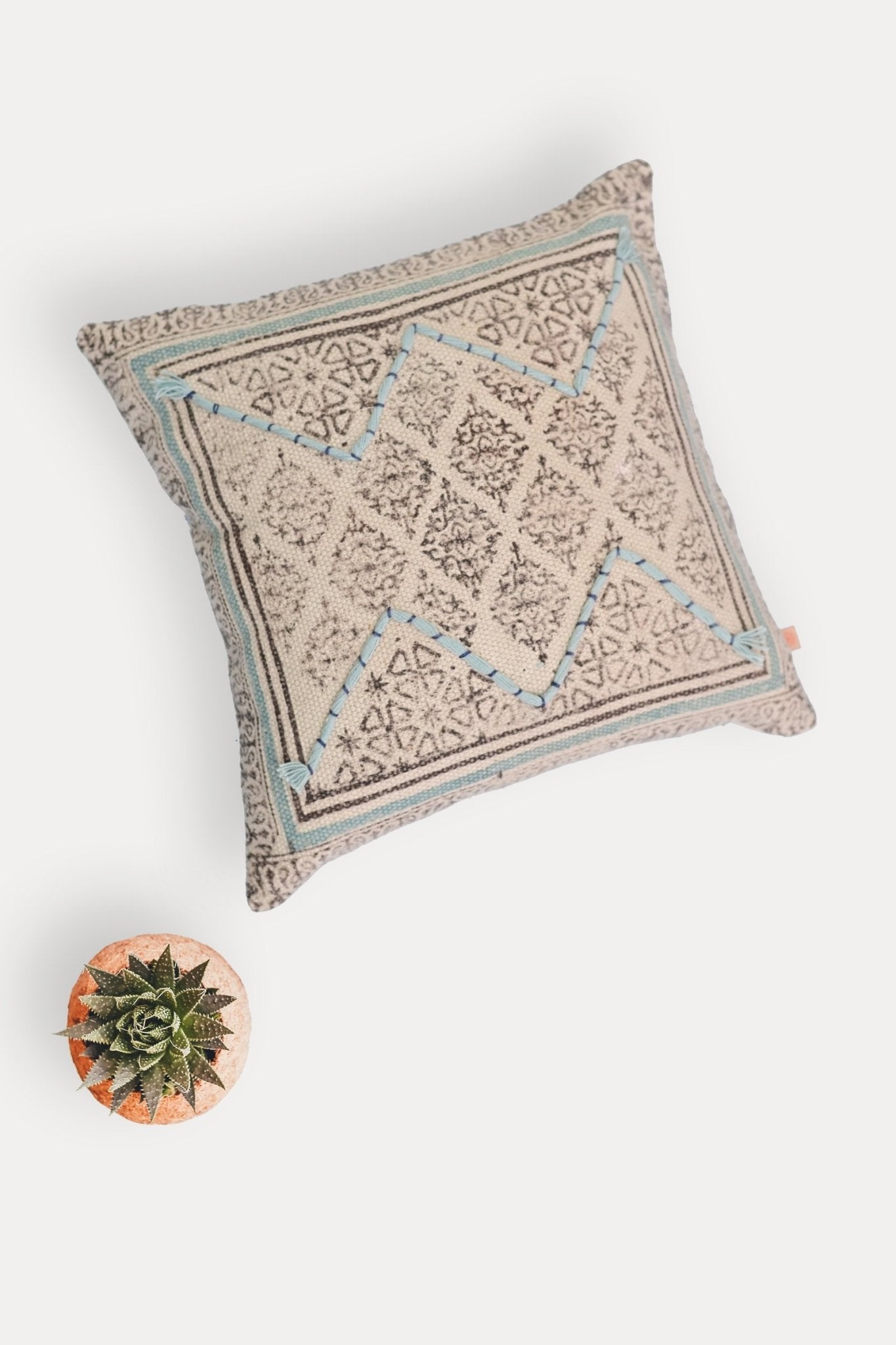 Brat Block-Printed Square Cushion Cover — White & Black — Art Avenue