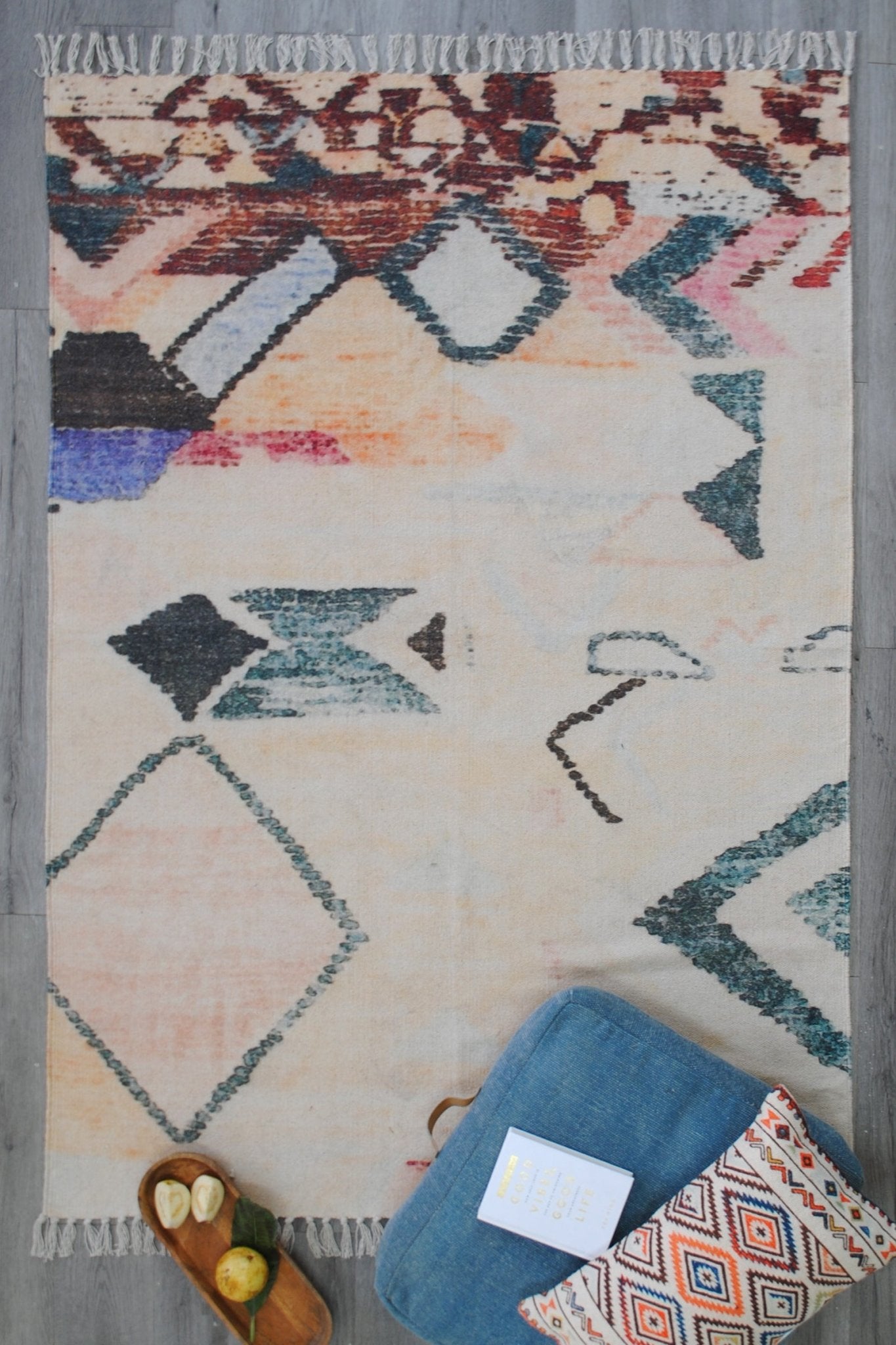 Caerula block-printed rug — handmade in Jaipur
