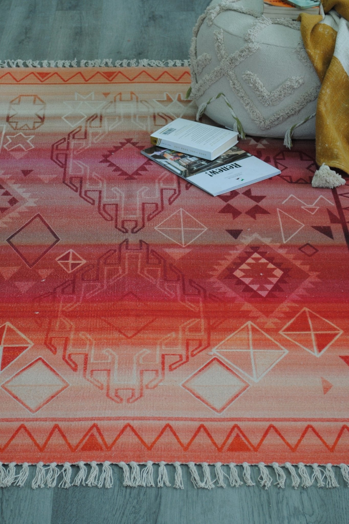 Calanthe block-printed rug room setting — Art Avenue India