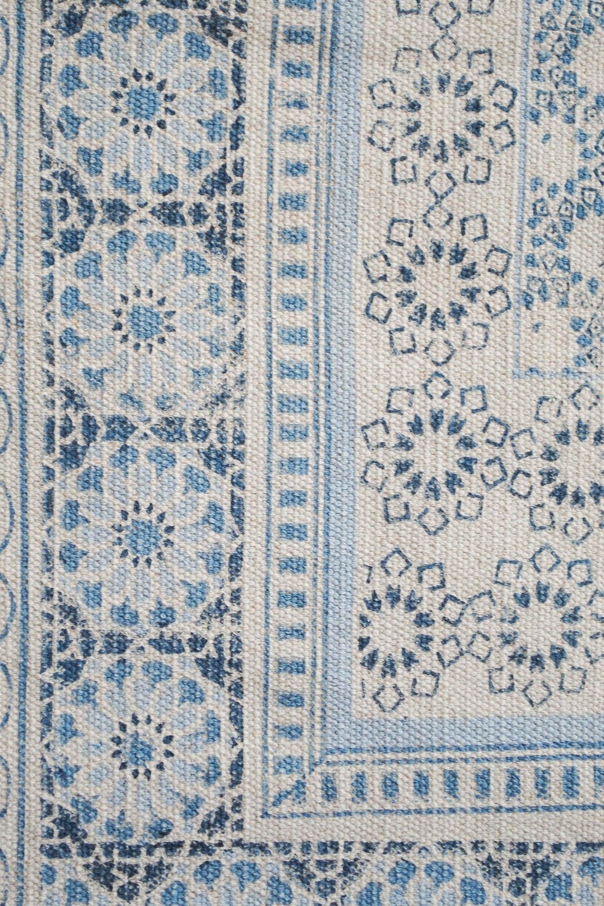 Chandler Block-Printed Cotton Dhurrie Rug in Blue — Art Avenue