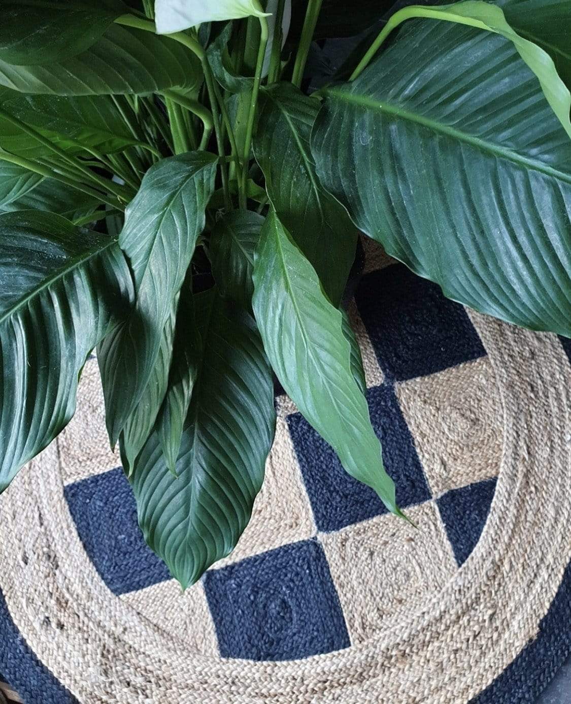Checkered round braided jute rug top view — Art Avenue India