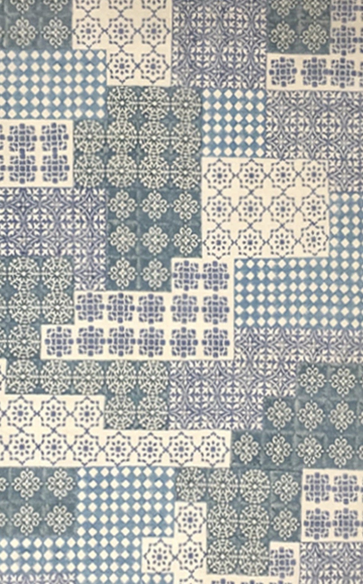 Code Block-Printed Cotton Dhurrie Rug in Beige & Blue — Art Avenue