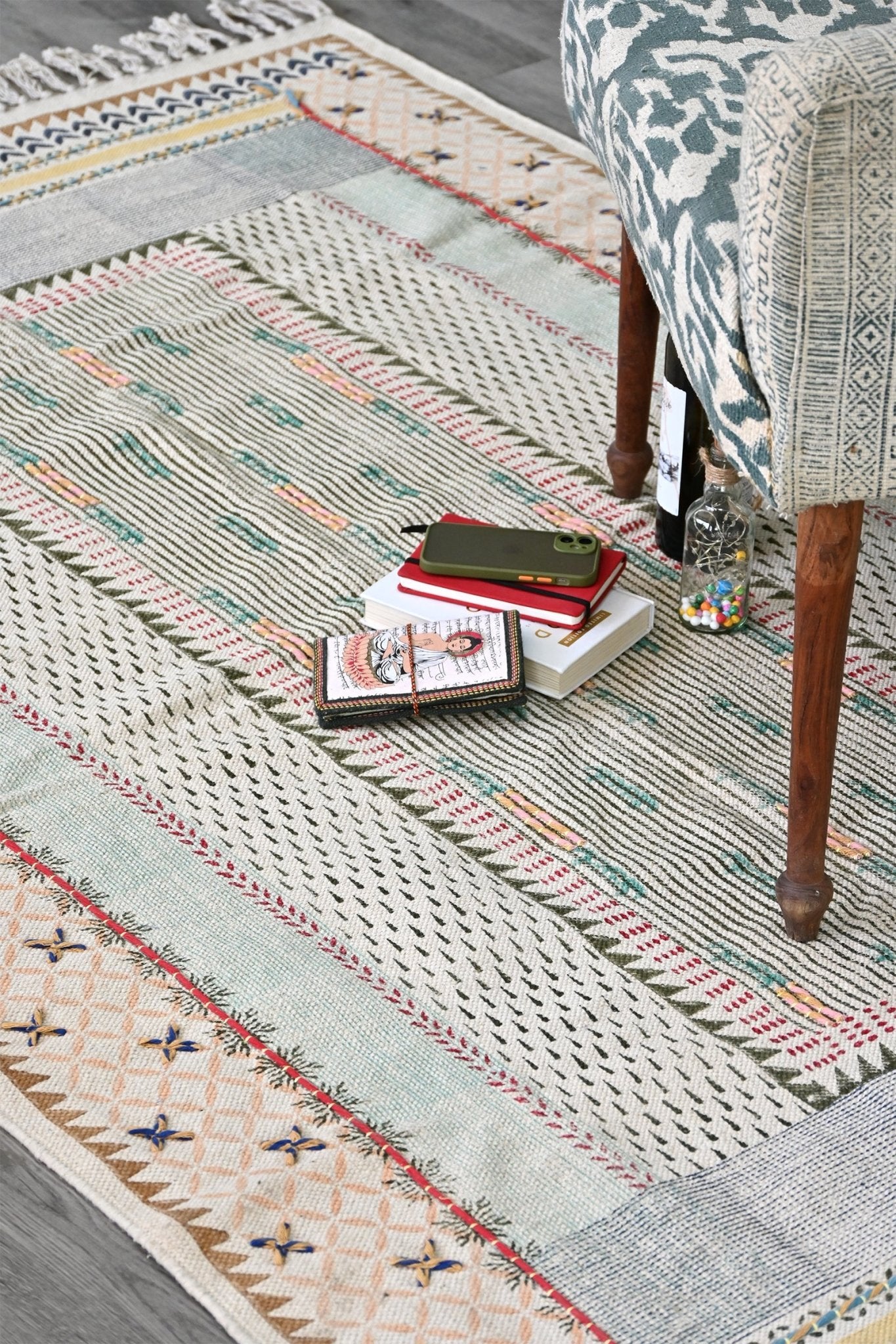 Dariba Block-Printed Cotton Dhurrie Rug — Art Avenue