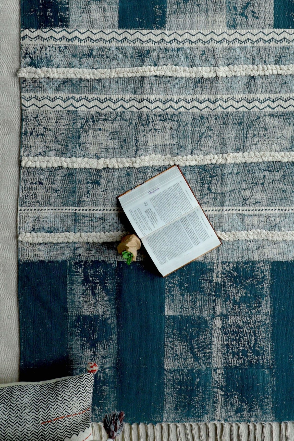 Dausa Block-Printed Cotton Dhurrie Rug in Blue — Art Avenue