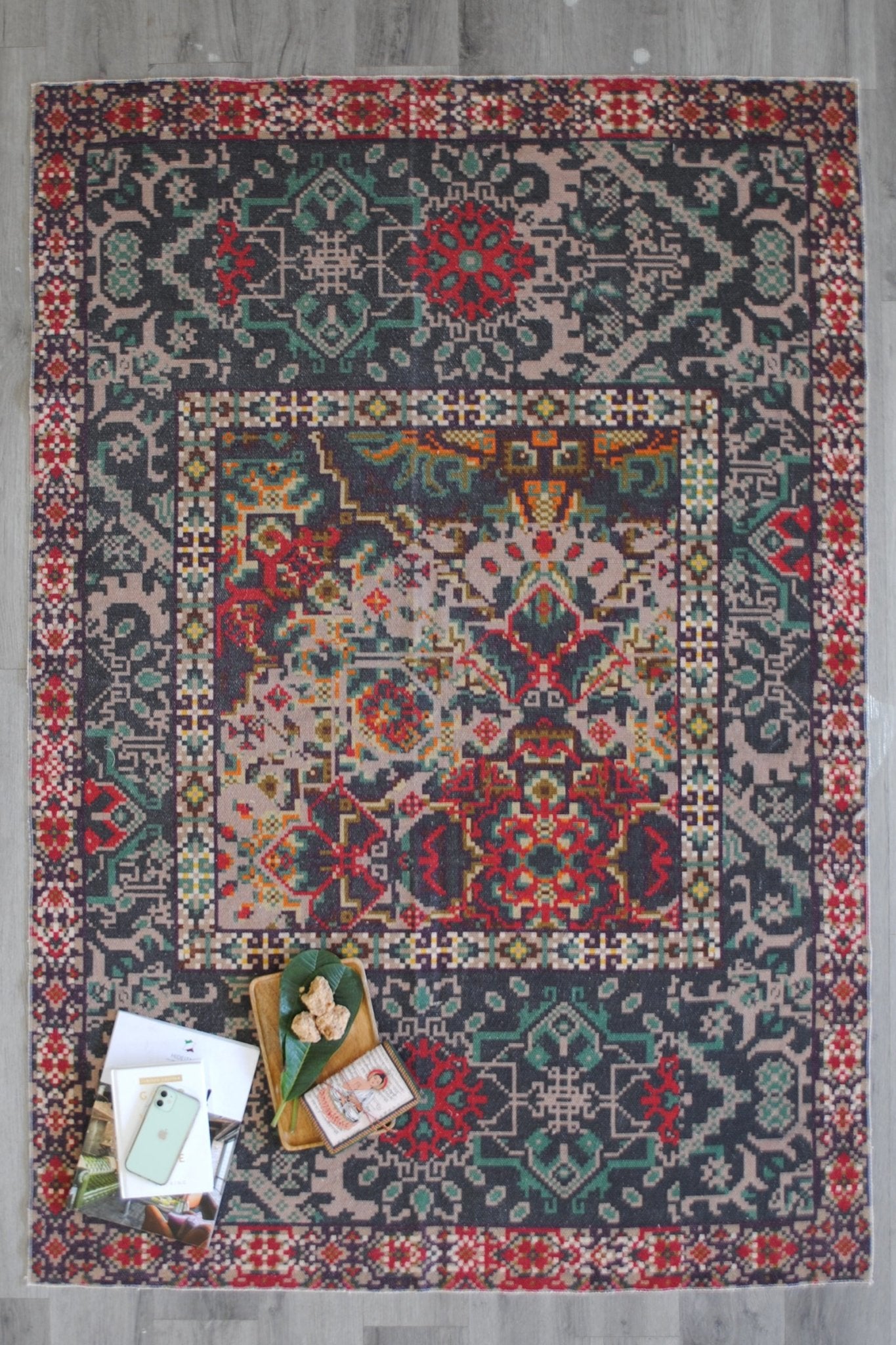 Dendrobium block-printed rug room setting — Art Avenue India