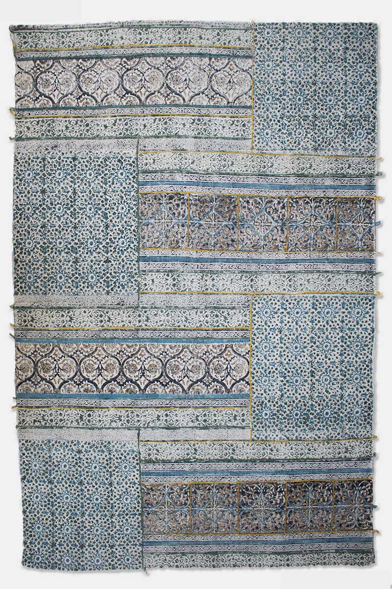 Divine Block-Printed Cotton Dhurrie Rug — overhead view — Art Avenue