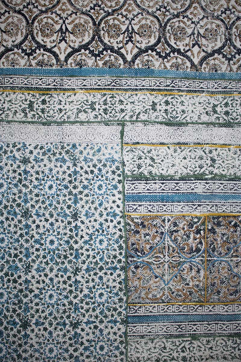 Detail of block-print on cotton dhurrie rug — Art Avenue