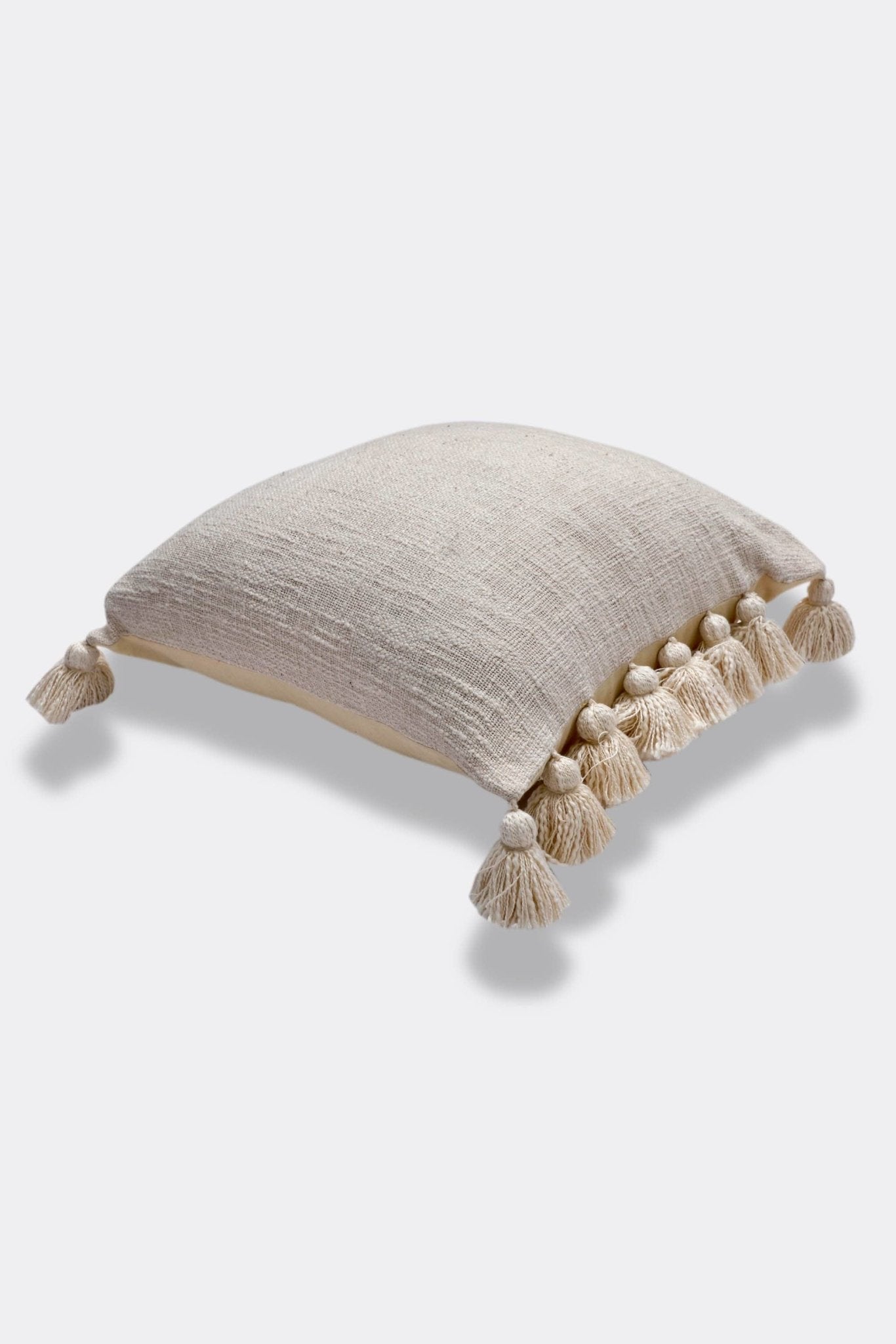 Detail of hand embroidery on cream square cushion cover — Art Avenue