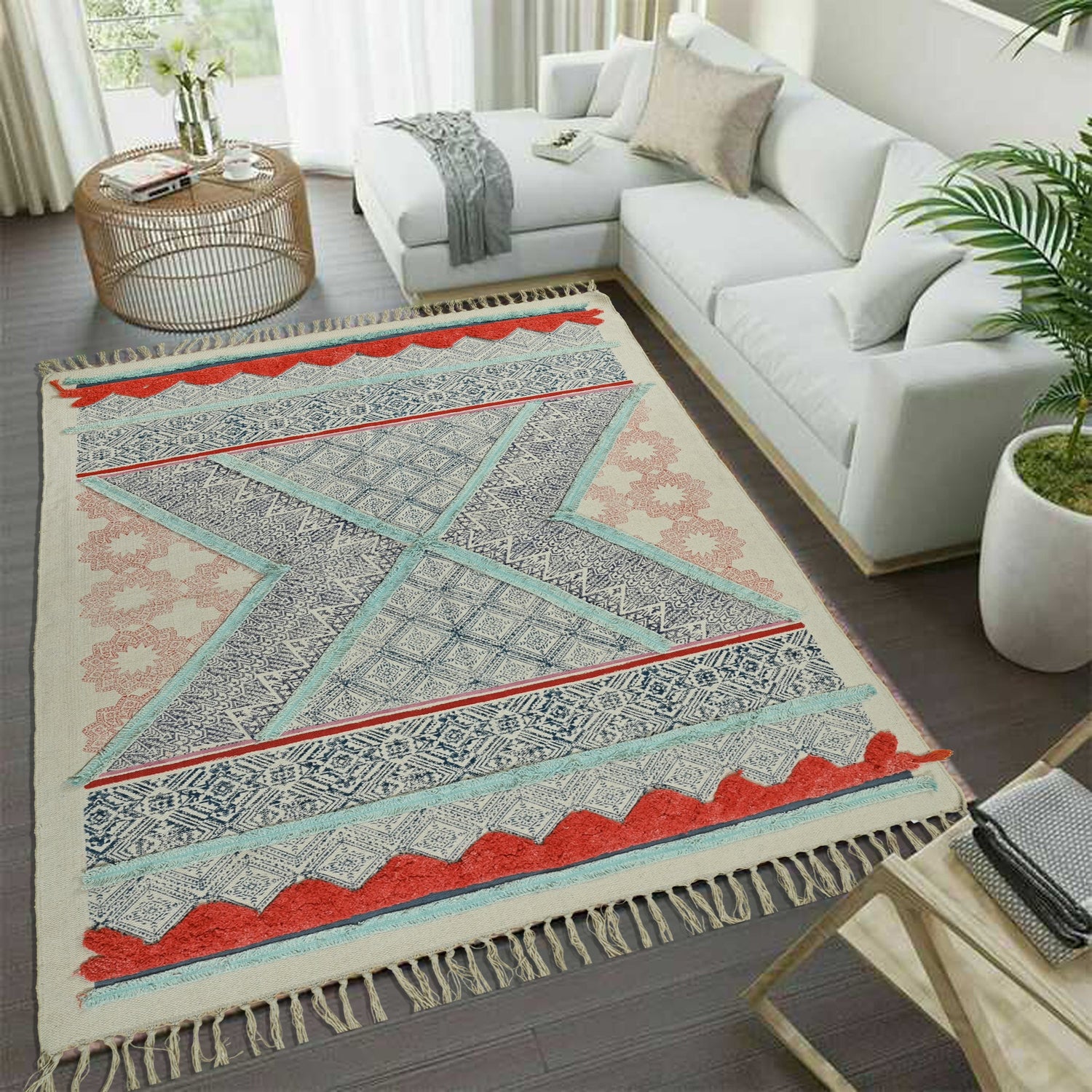 Emir Block-Printed Cotton Dhurrie Rug — Art Avenue