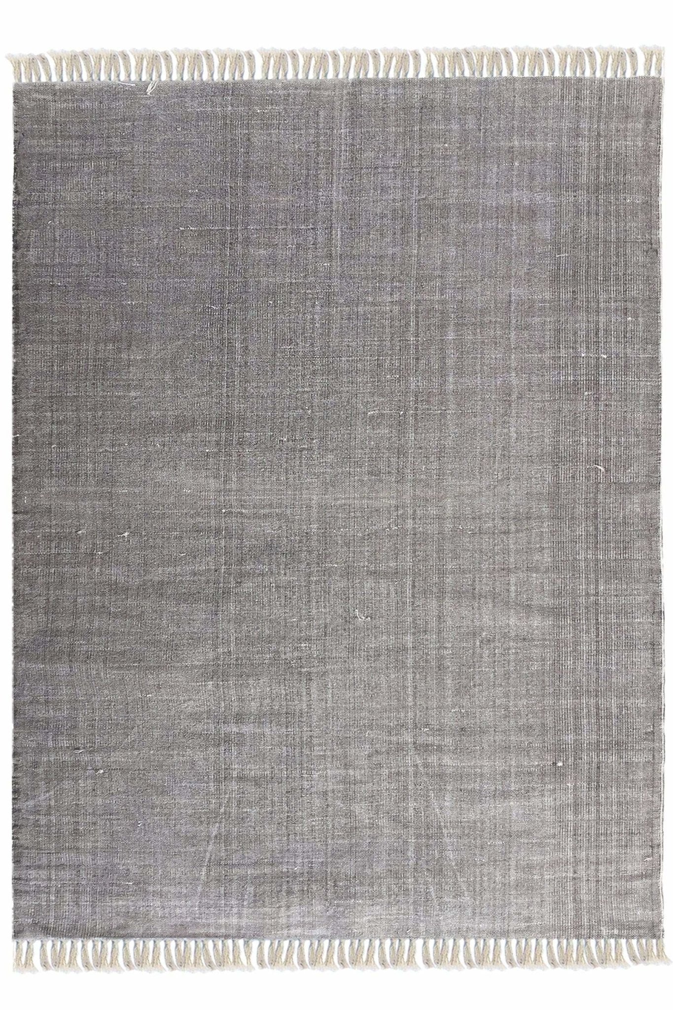 Block-Printed Cotton Dhurrie Rug in Grey Solid — Art Avenue