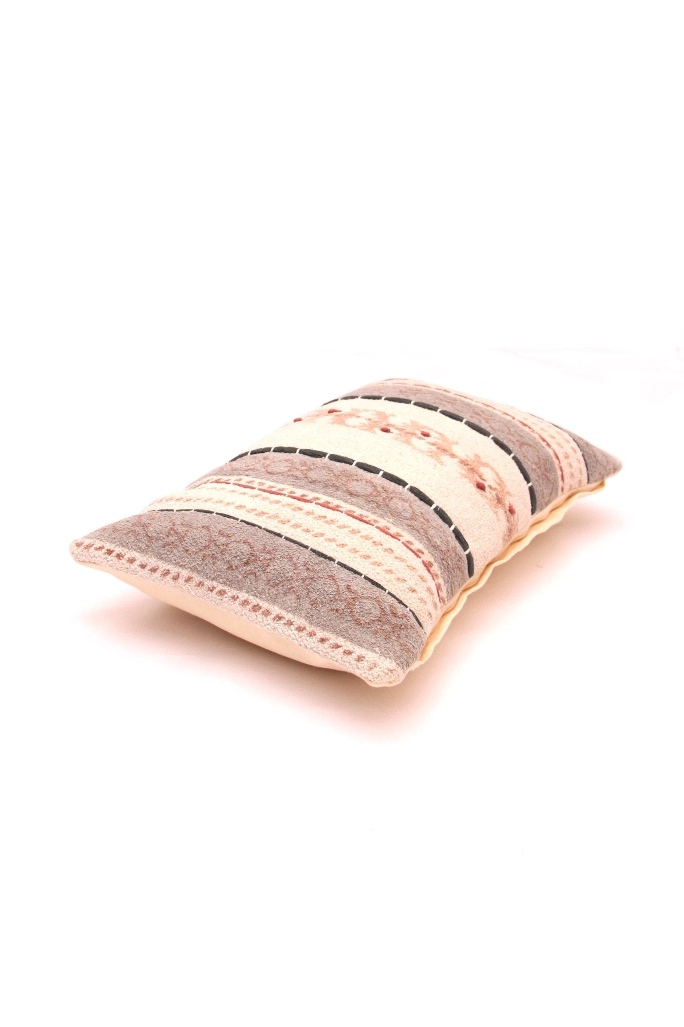 Detail of block-print embroidery on off white lumbar cushion cover — Art Avenue