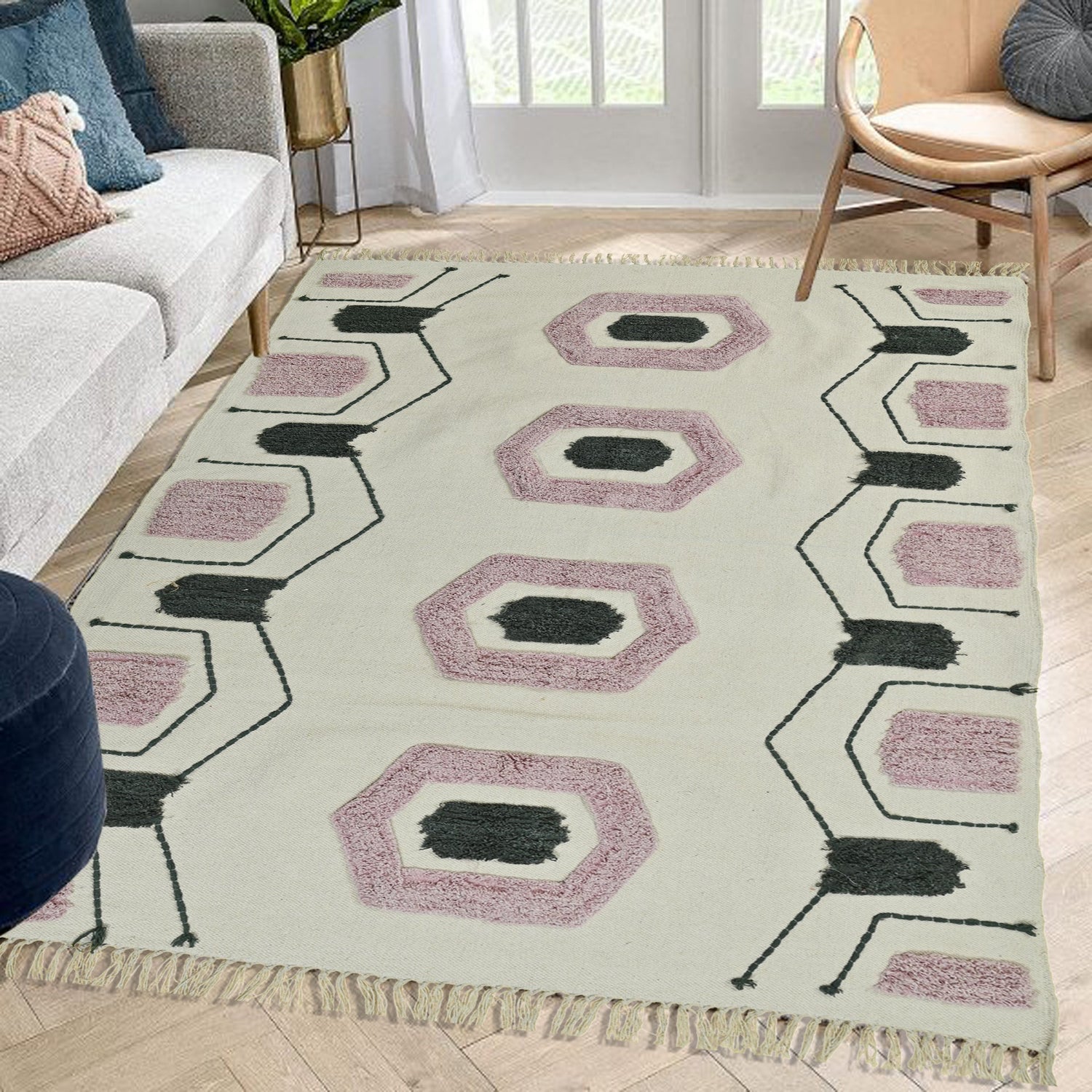 Klaus embroidered rug room setting — Art Avenue India