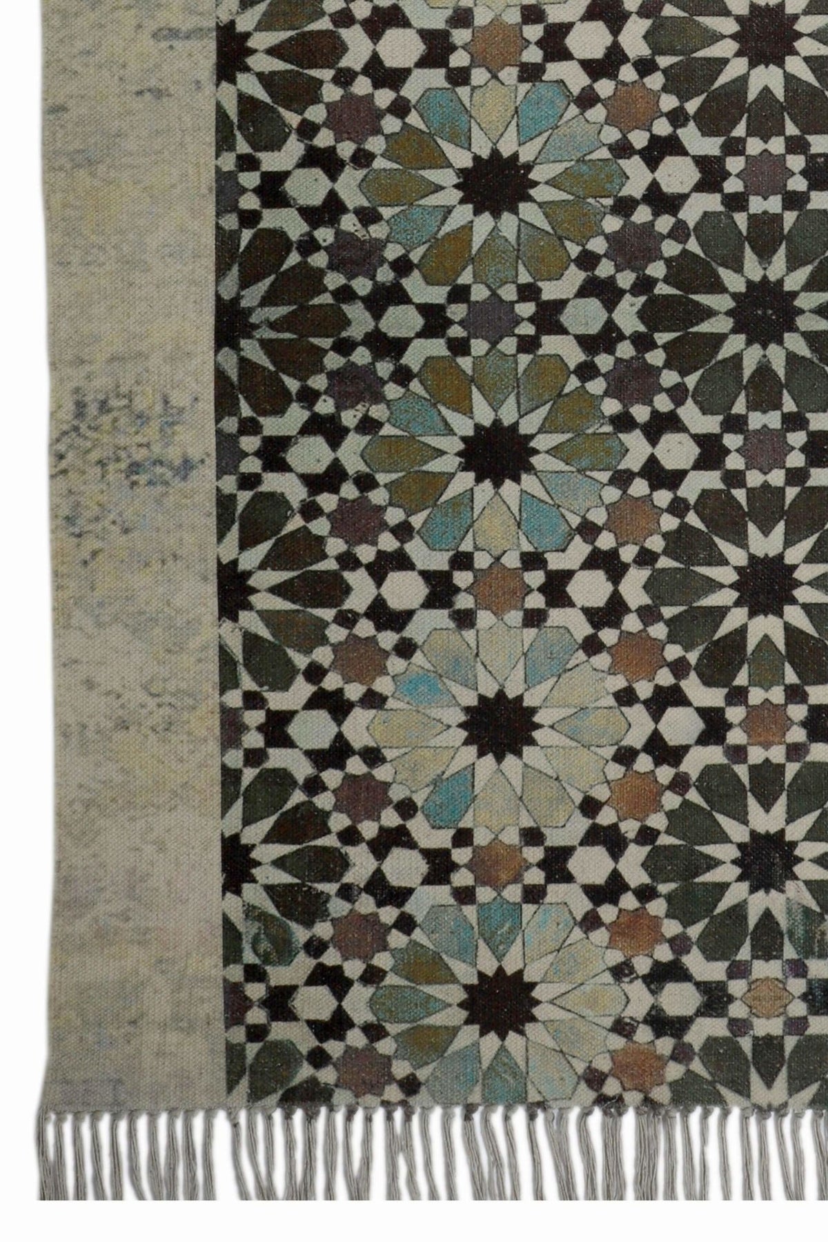 Kolvi cotton rug green pattern — Art Avenue Jaipur