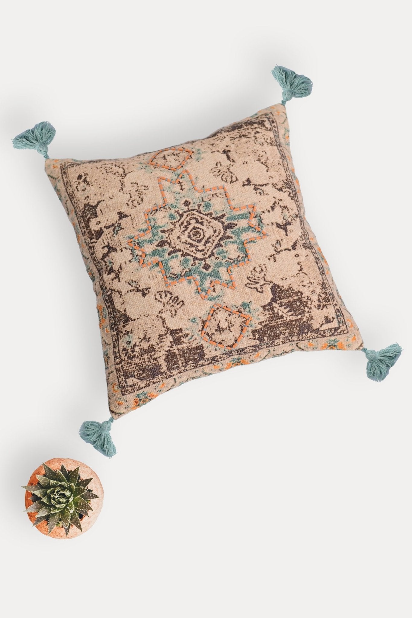 Latte Printed Square Cushion Cover — Beige — Art Avenue