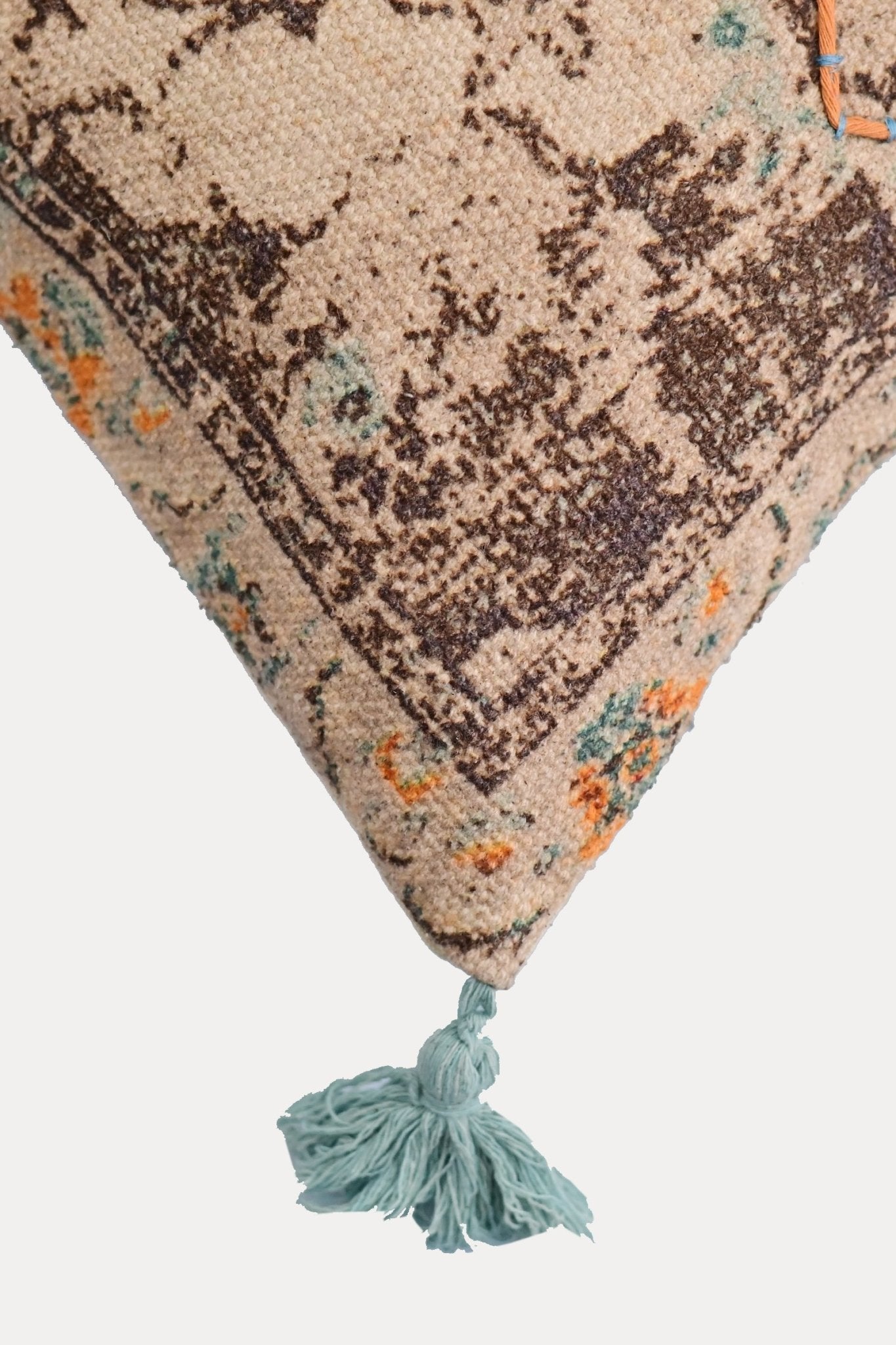 Detail of printed pattern on beige square cushion cover — Art Avenue