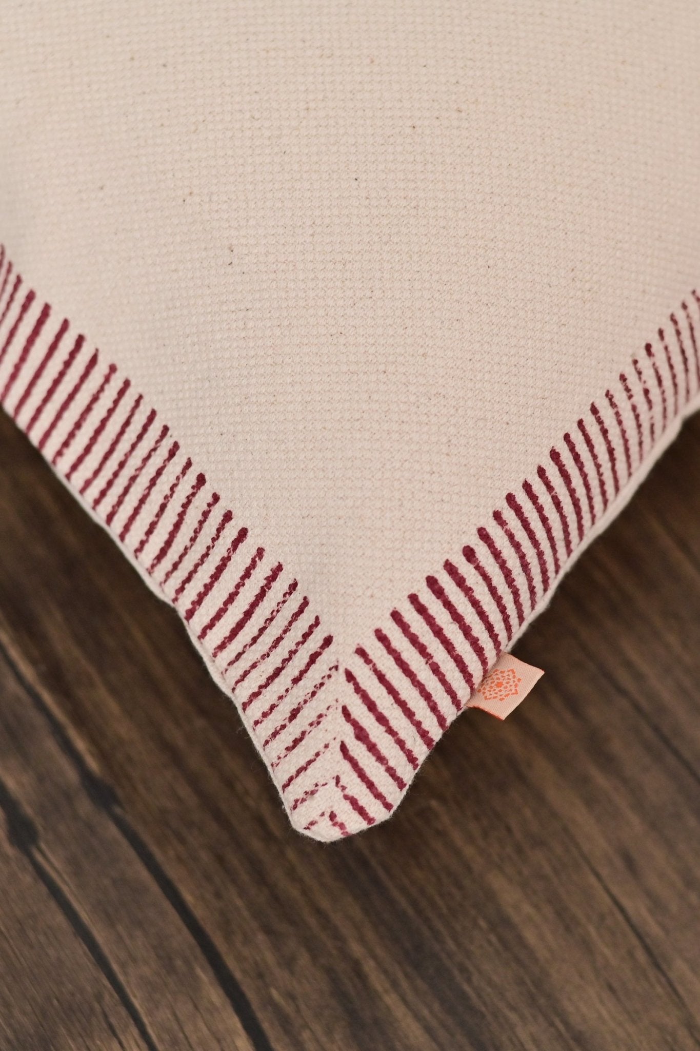 Detail of block-print on off white square cushion cover — Art Avenue