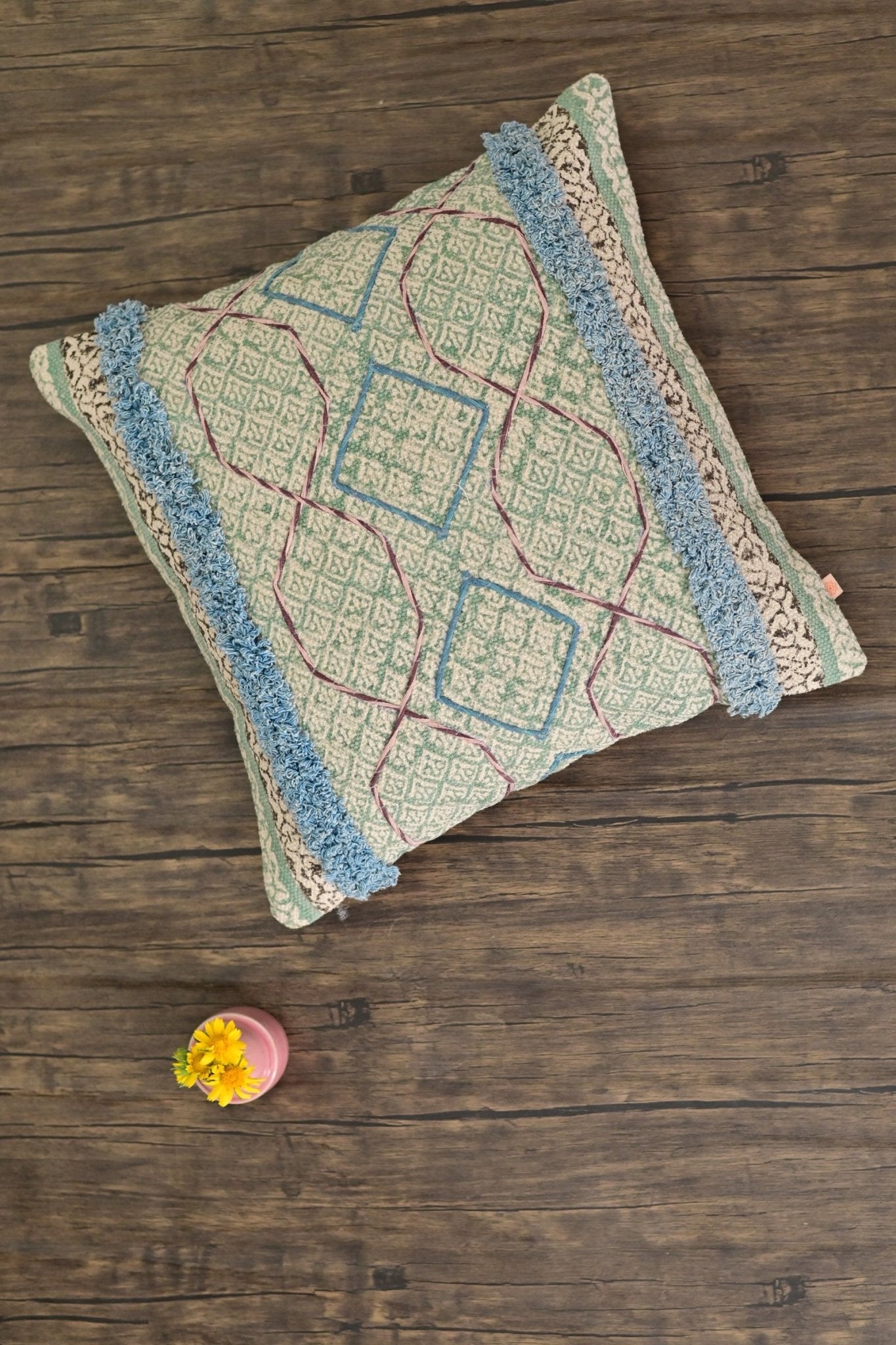 Macyl Block-Printed Square Cushion Cover — Blue — Art Avenue