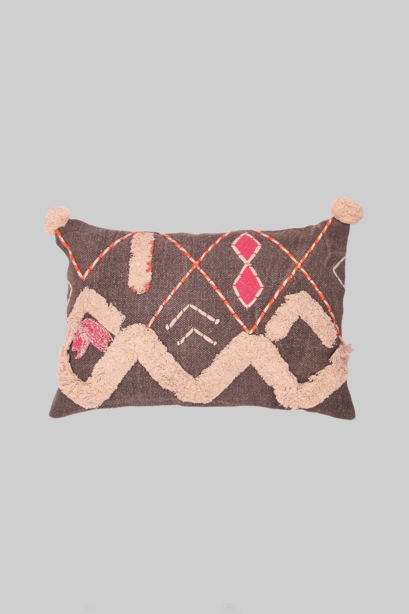 Printed shaggy embroidered lumbar cushion on sofa — Art Avenue