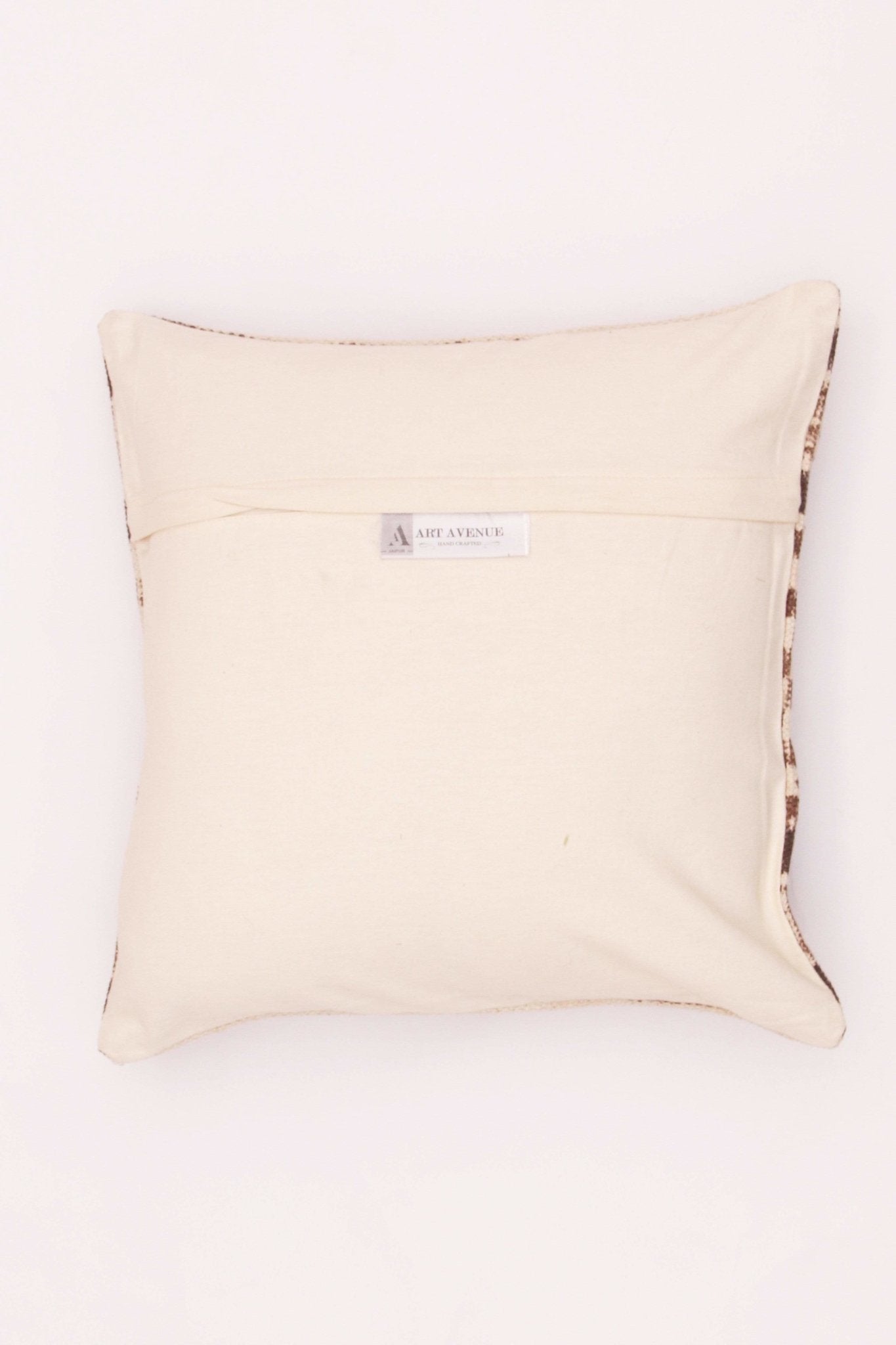 Detail of block-print on brown square cushion cover — Art Avenue