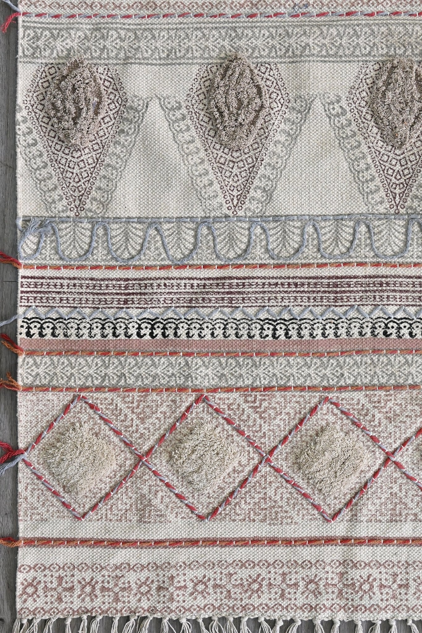 Detail of block-print on cotton dhurrie rug — Art Avenue