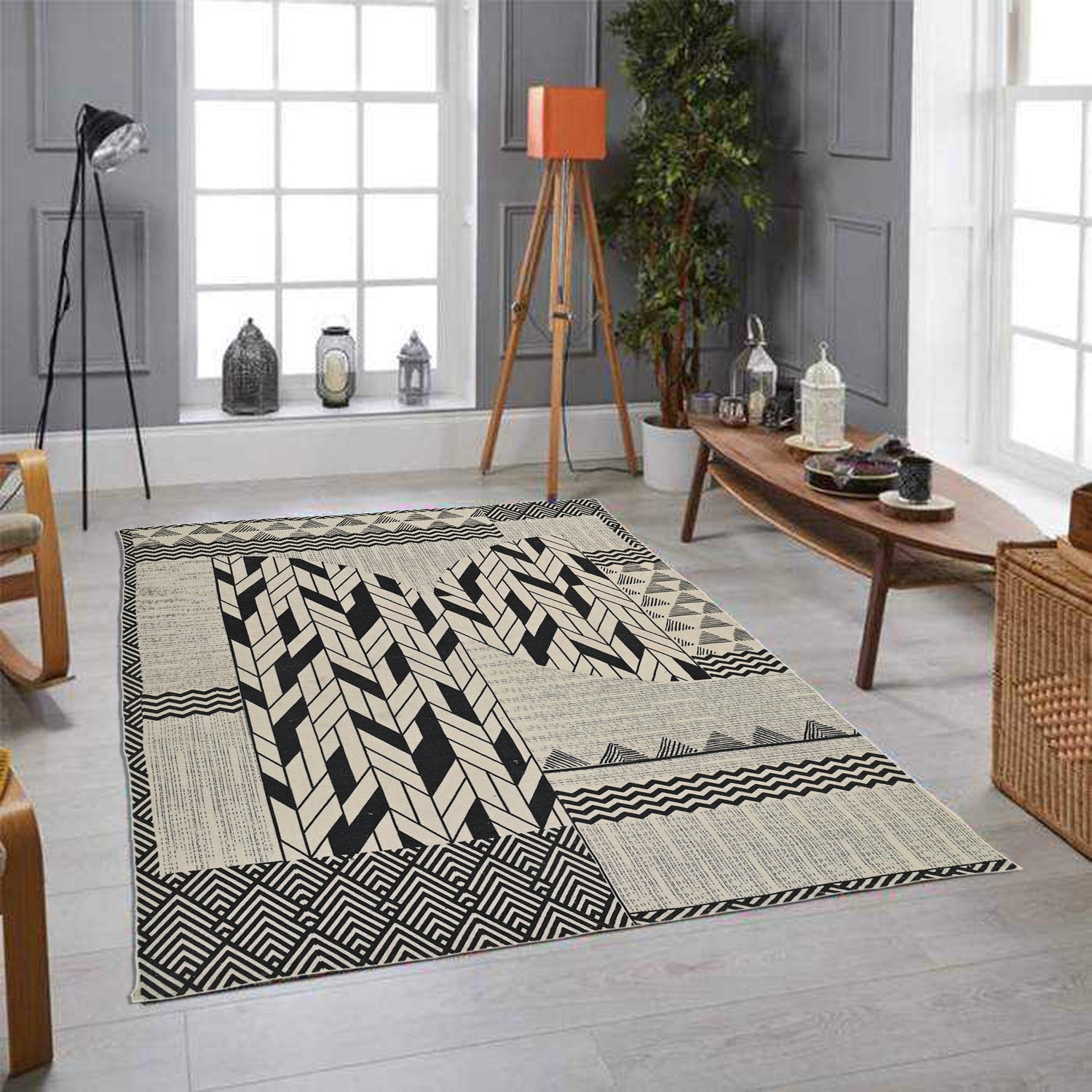 Nostoi block-printed rug room setting — Art Avenue India