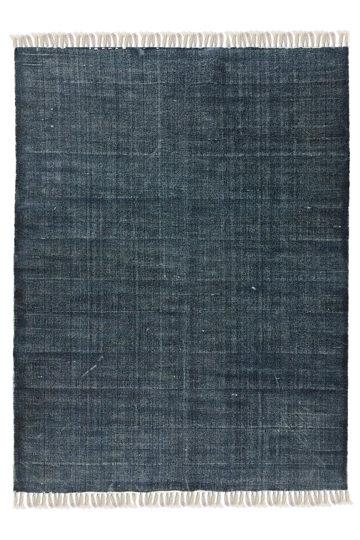 Block-Printed Cotton Dhurrie Rug in Charcoal Solid — Art Avenue