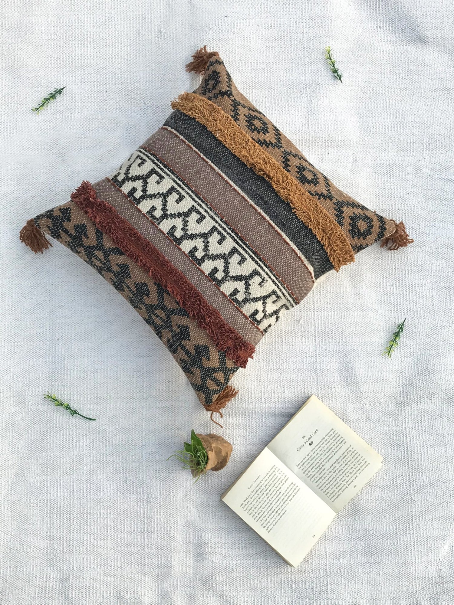Detail of block-print on shaggy square cushion cover — Art Avenue