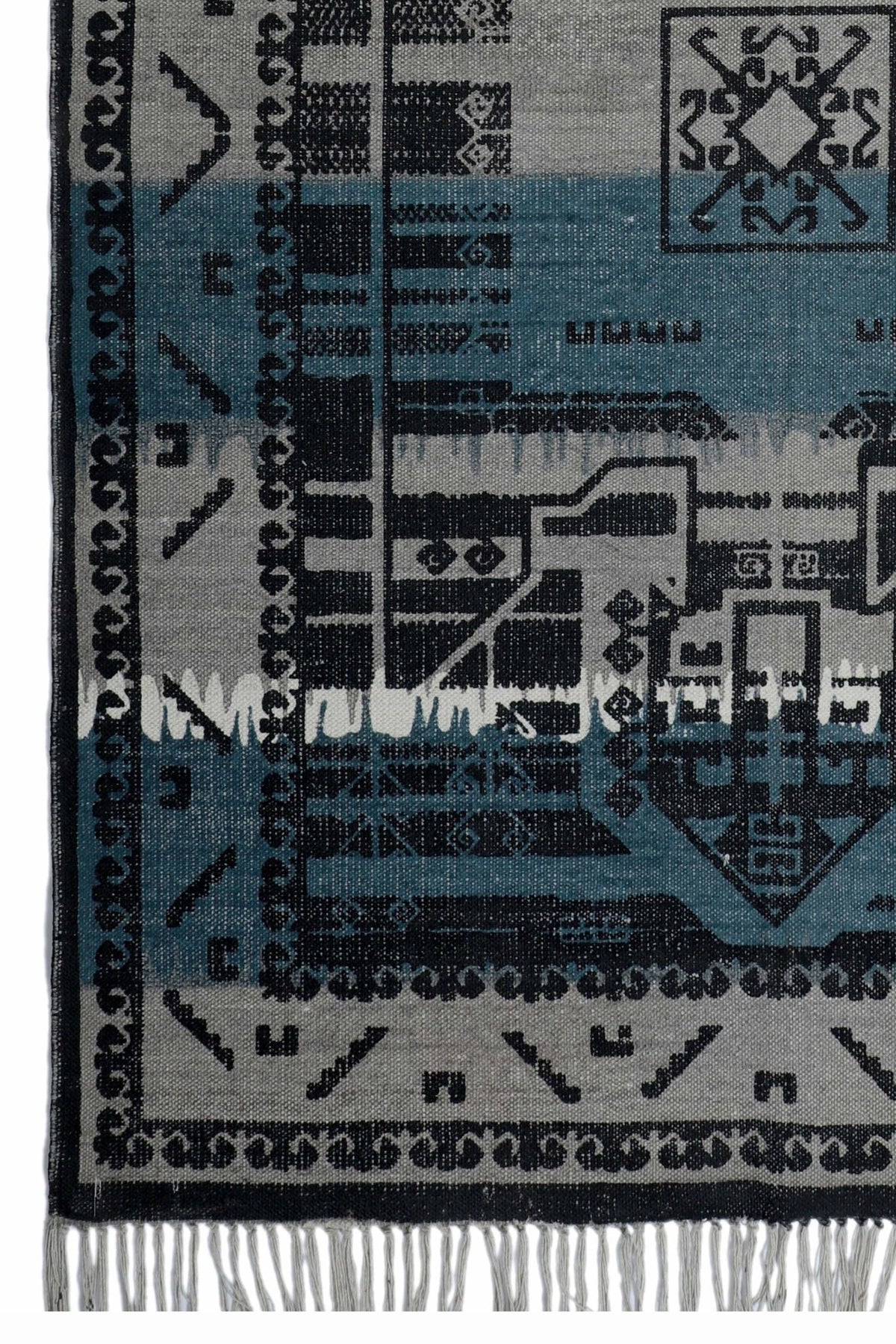 Phulera cotton rug turquoise pattern — Art Avenue Jaipur