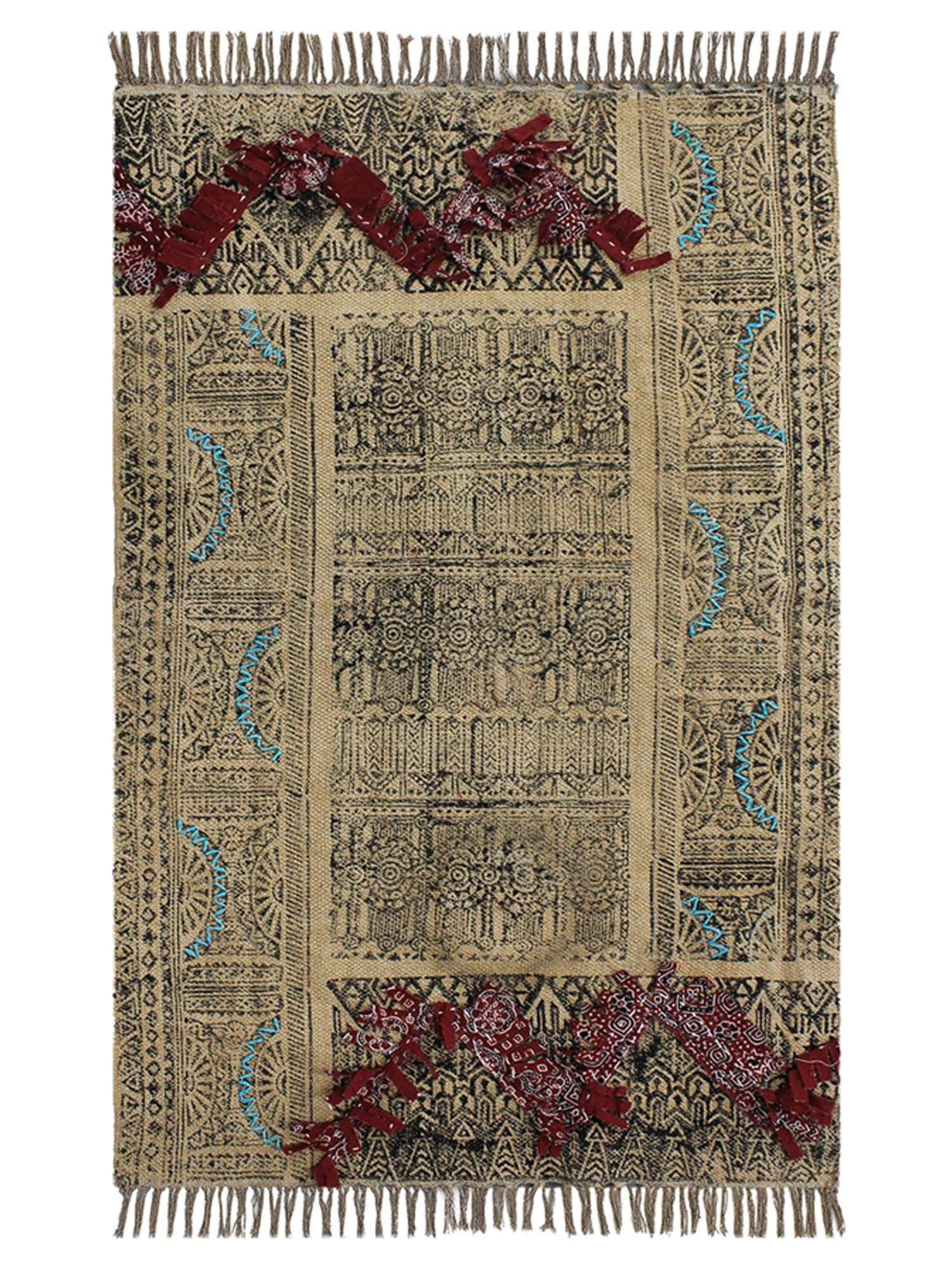 Saucer Block-Printed Cotton Dhurrie Rug — overhead view — Art Avenue