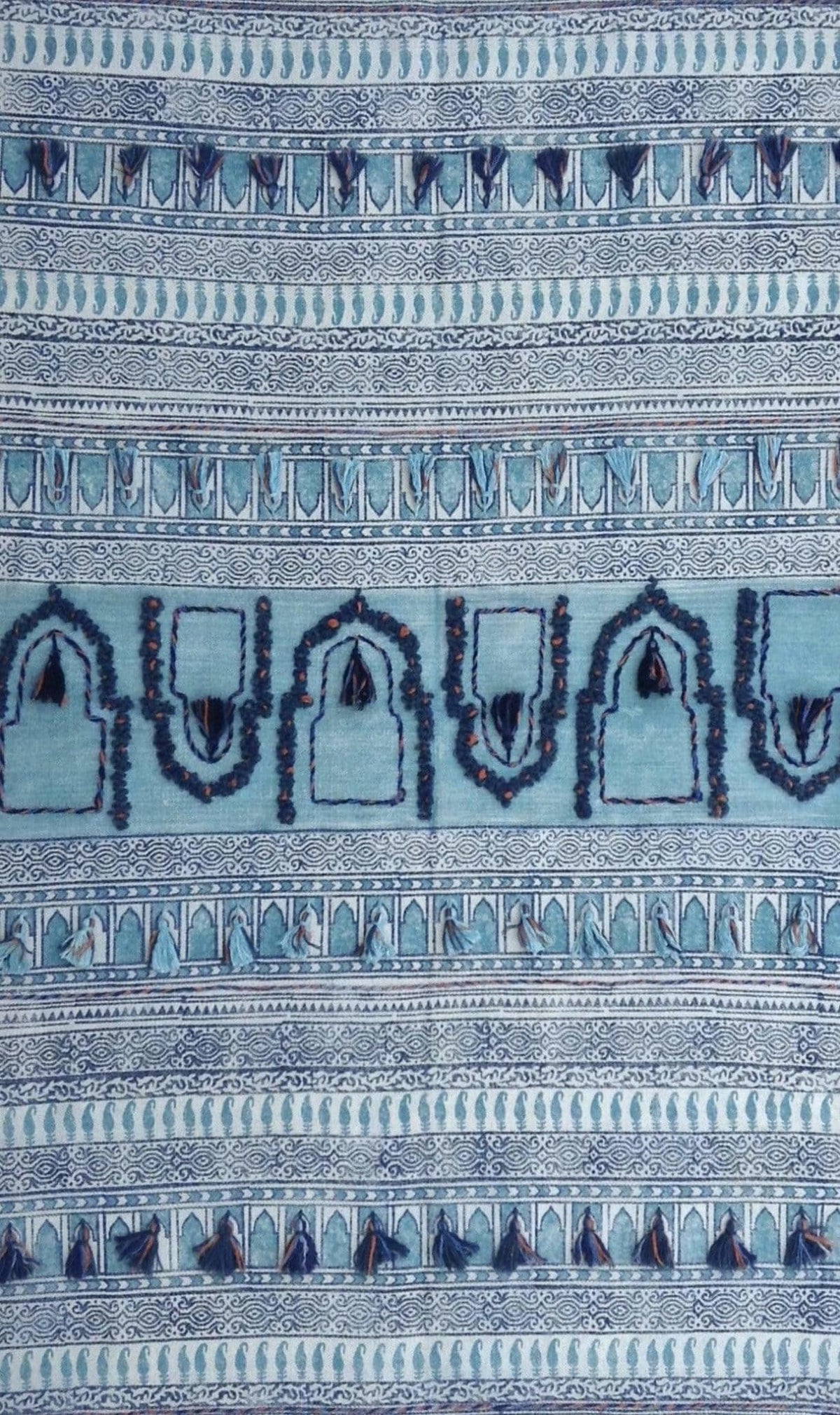 Savour Block-Printed Cotton Dhurrie Rug in Turquoise — Art Avenue