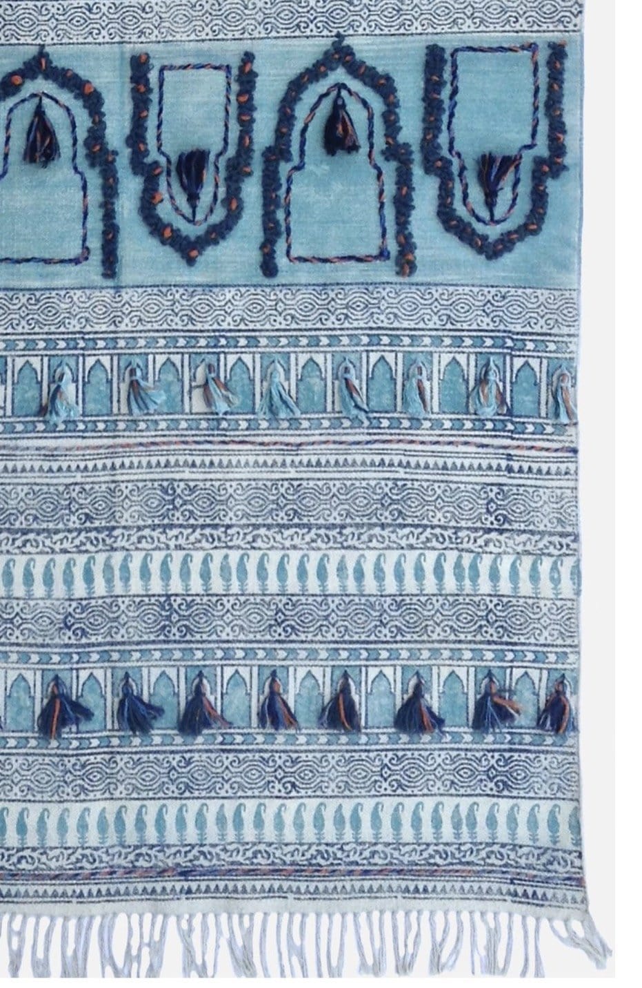 Block-printed cotton dhurrie rug in room setting — Art Avenue
