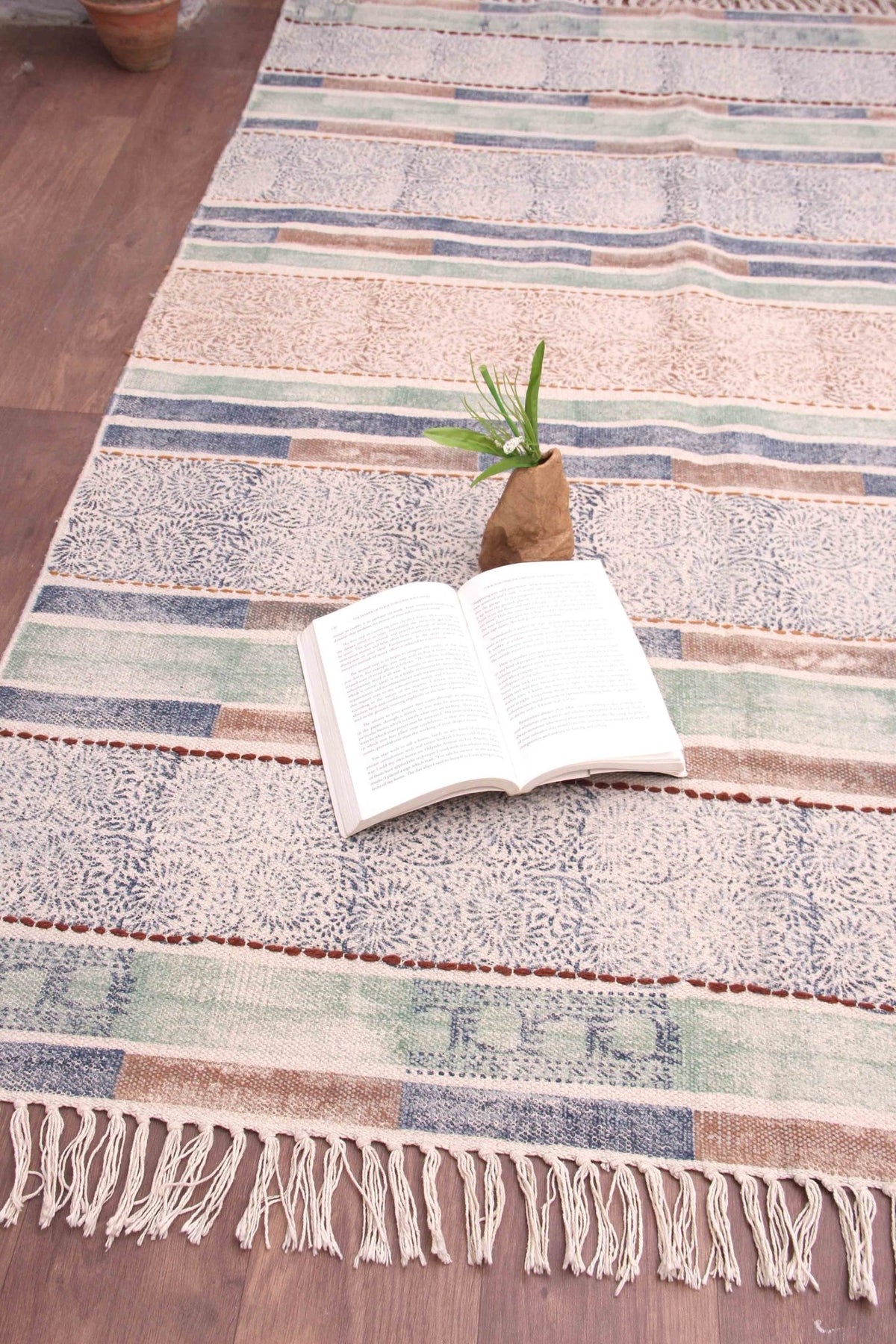 Scuff Block-Printed Cotton Dhurrie Rug in Multicolour — Art Avenue