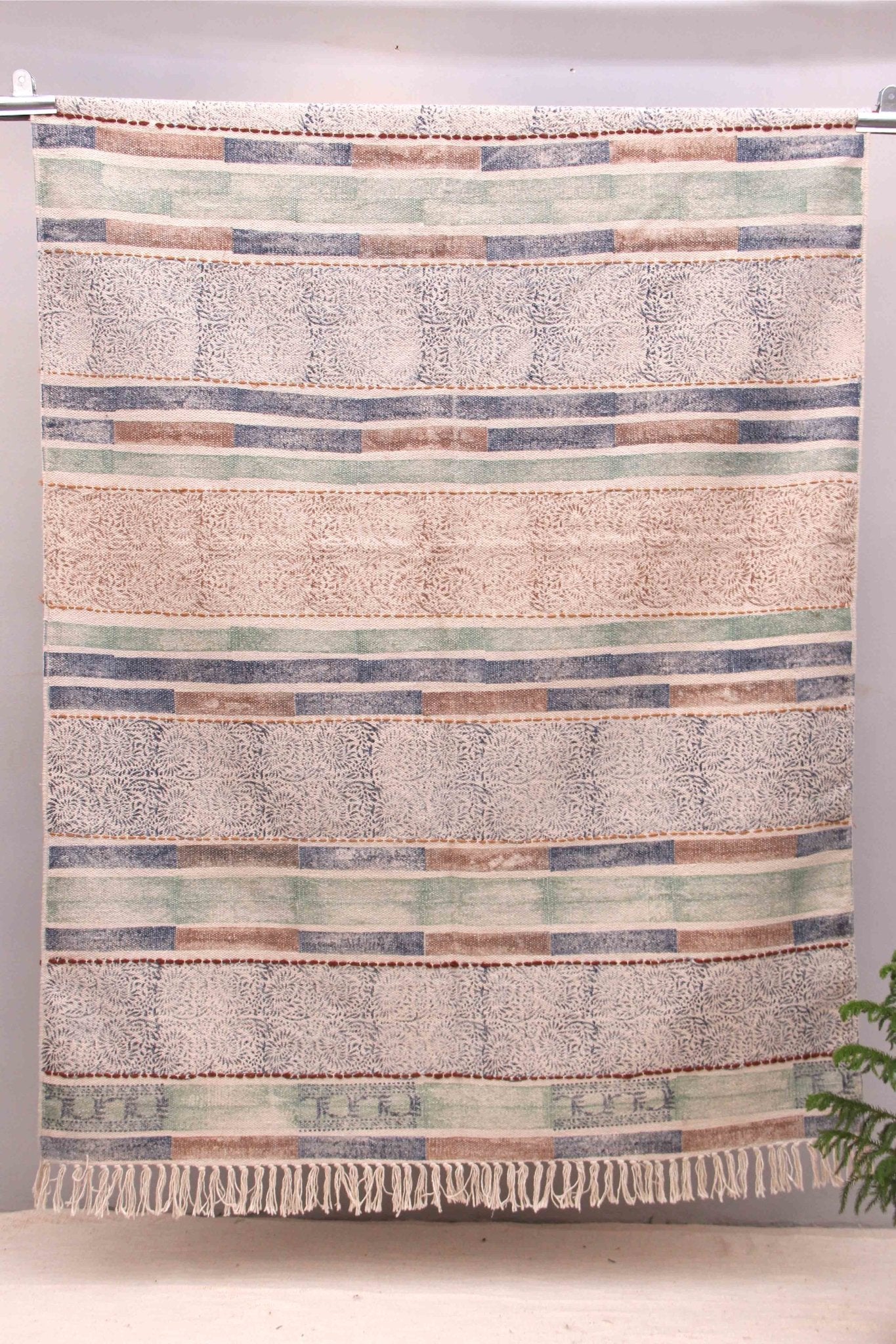 Block-Printed Cotton Dhurrie Rug in Multicolour — Art Avenue