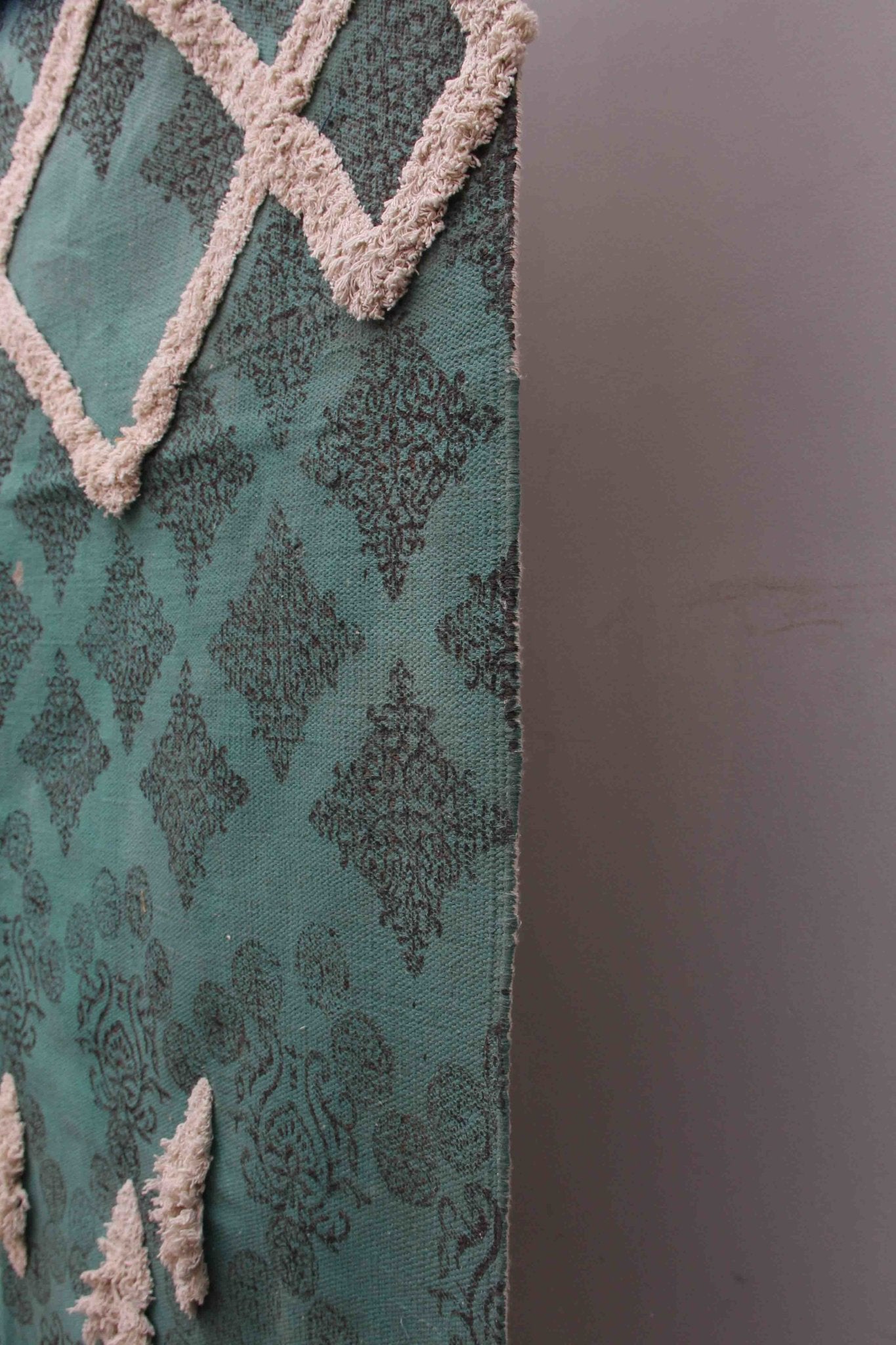 Self Block-Printed Cotton Dhurrie Rug in Turquoise — Art Avenue