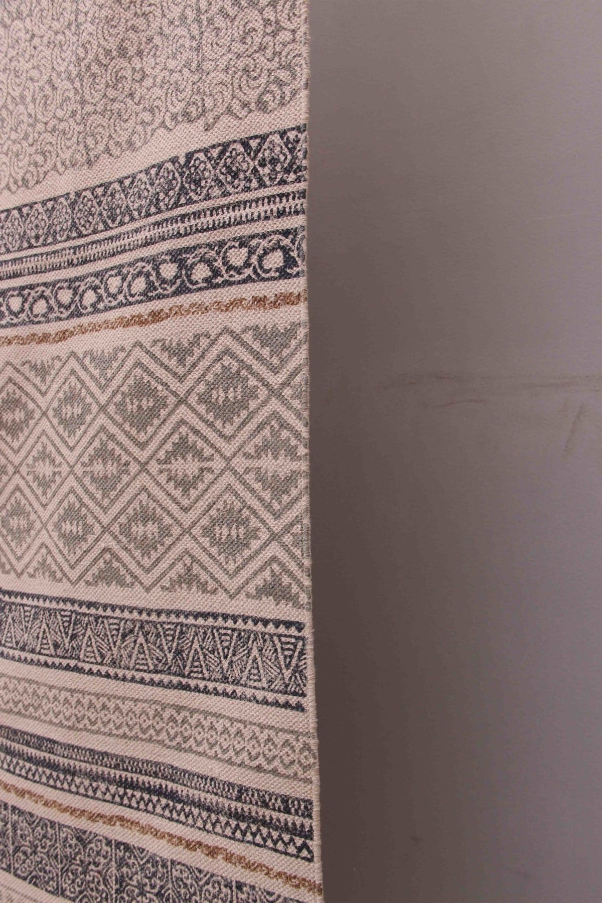 Senior Block-Printed Cotton Dhurrie Rug in Grey — Art Avenue