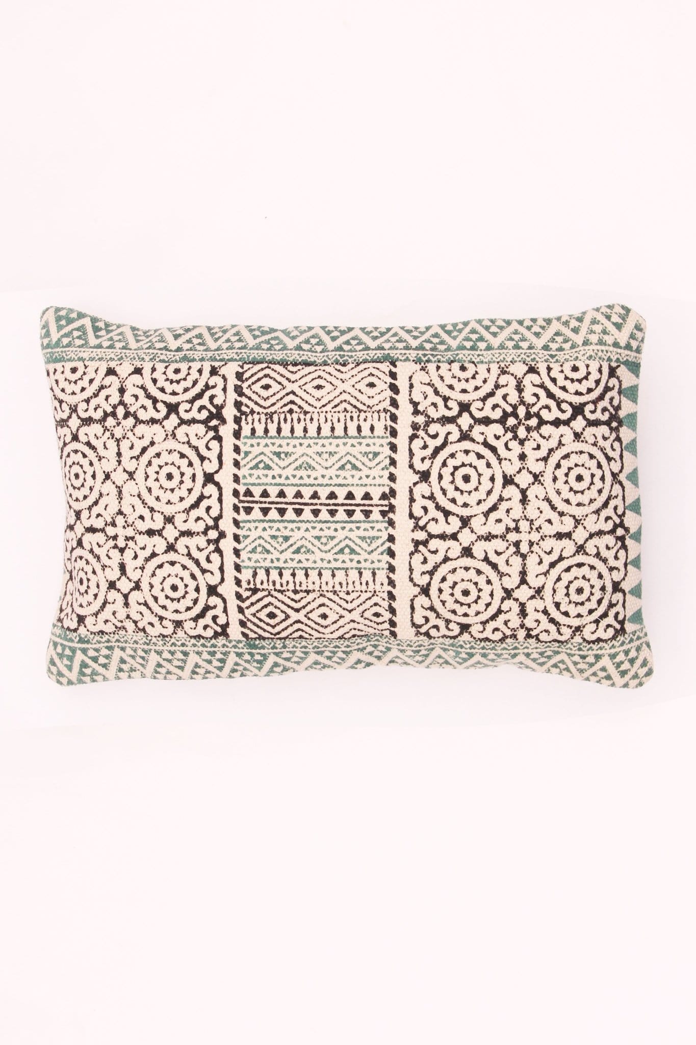 Block-printed lumbar cushion on sofa — Art Avenue