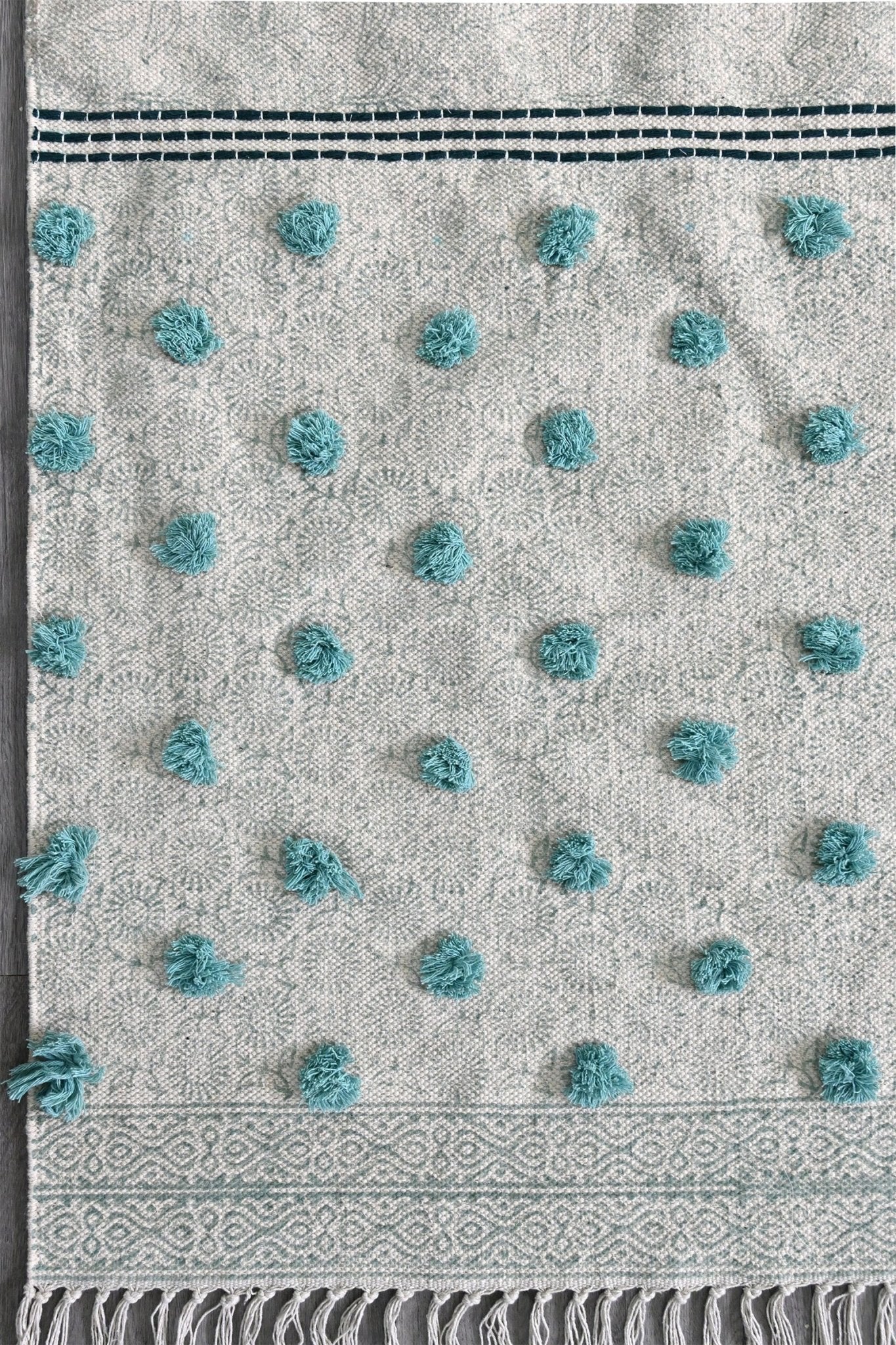 Springfield Block-Printed Cotton Dhurrie Rug — overhead view — Art Avenue