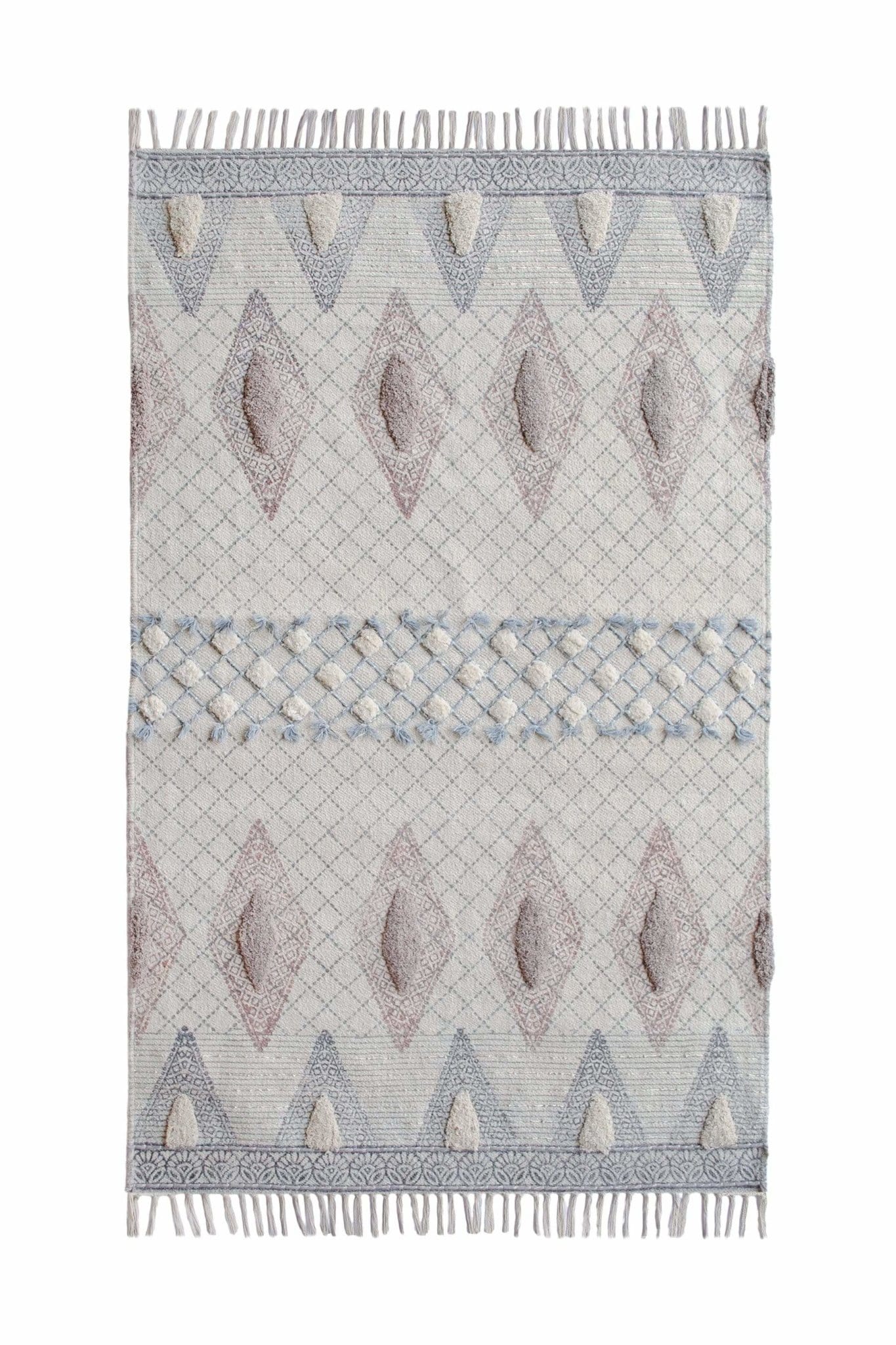 Block-Printed Cotton Dhurrie Rug in Grey Modern — Art Avenue