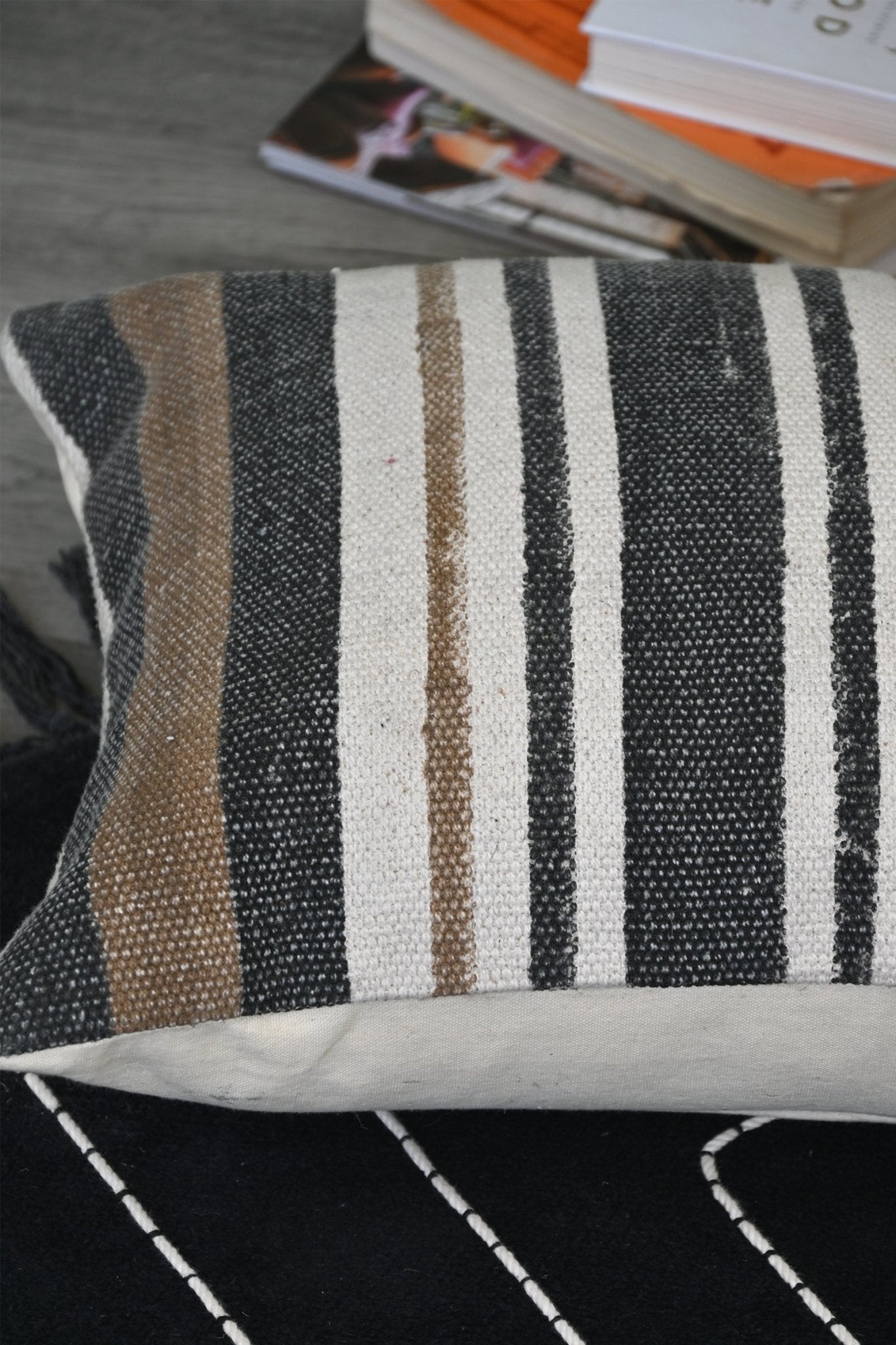 Block-printed lumbar cushion on sofa — Art Avenue
