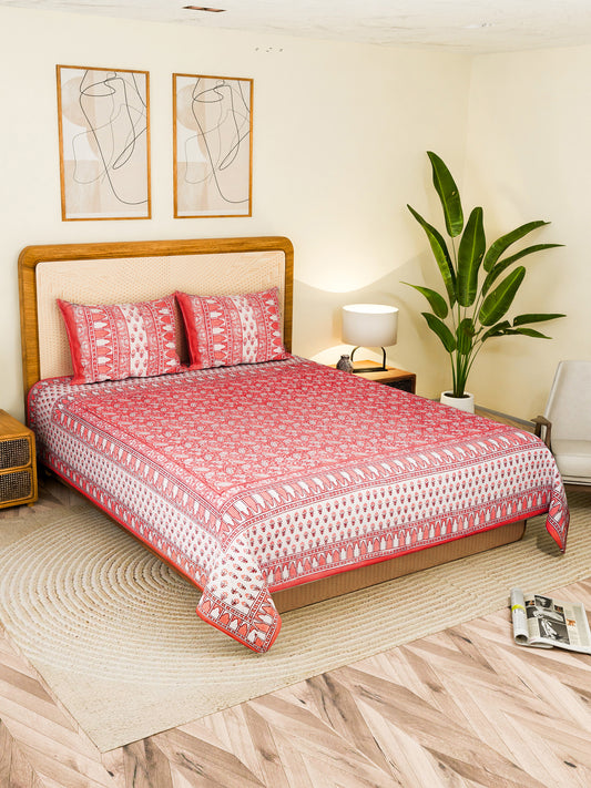 LOOMRA COTTON PRINTED DOUBLE BEDSHEET WITH PILLOW