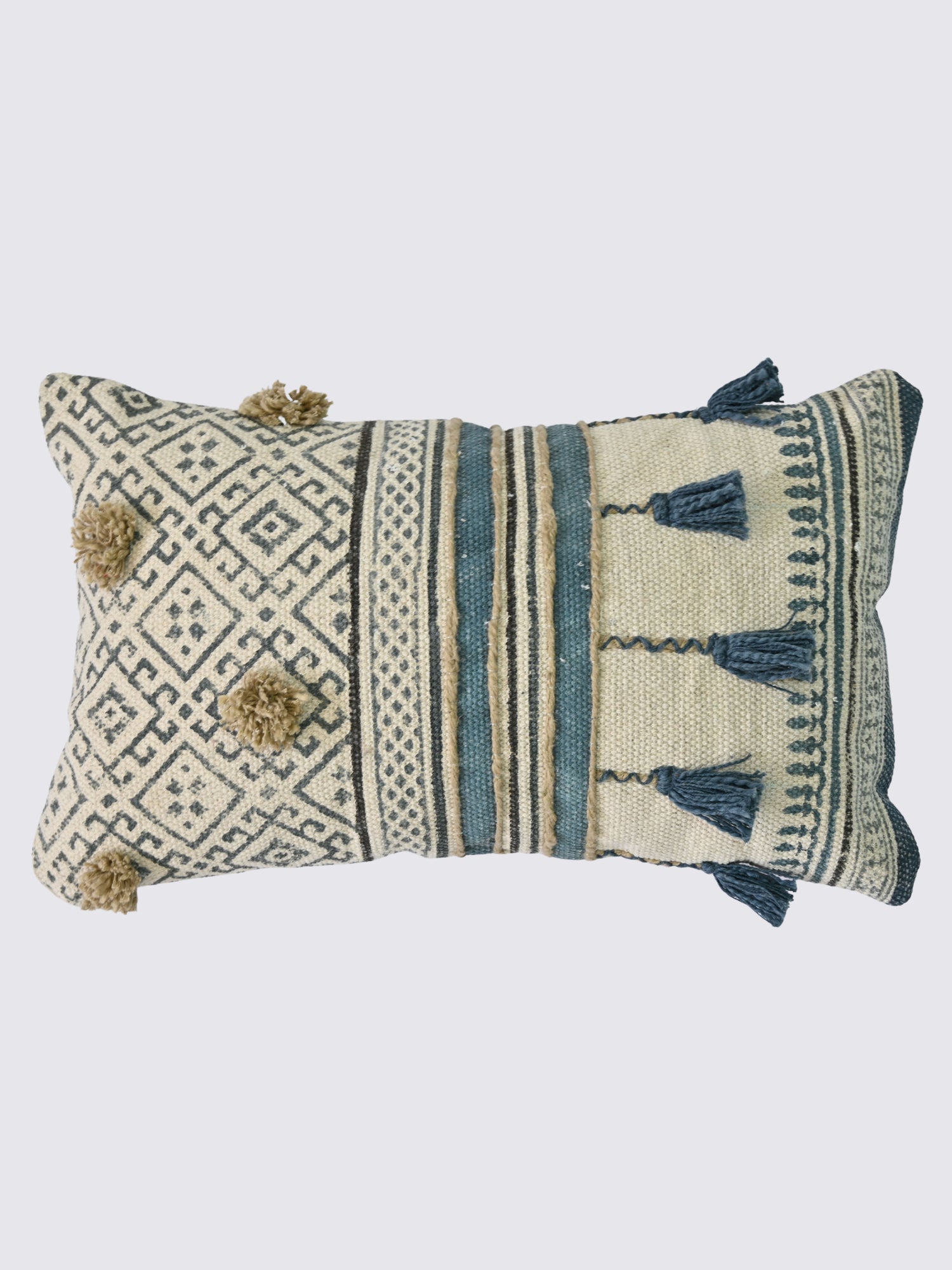 Araka Block-Printed Embroidered Lumbar Cushion Cover