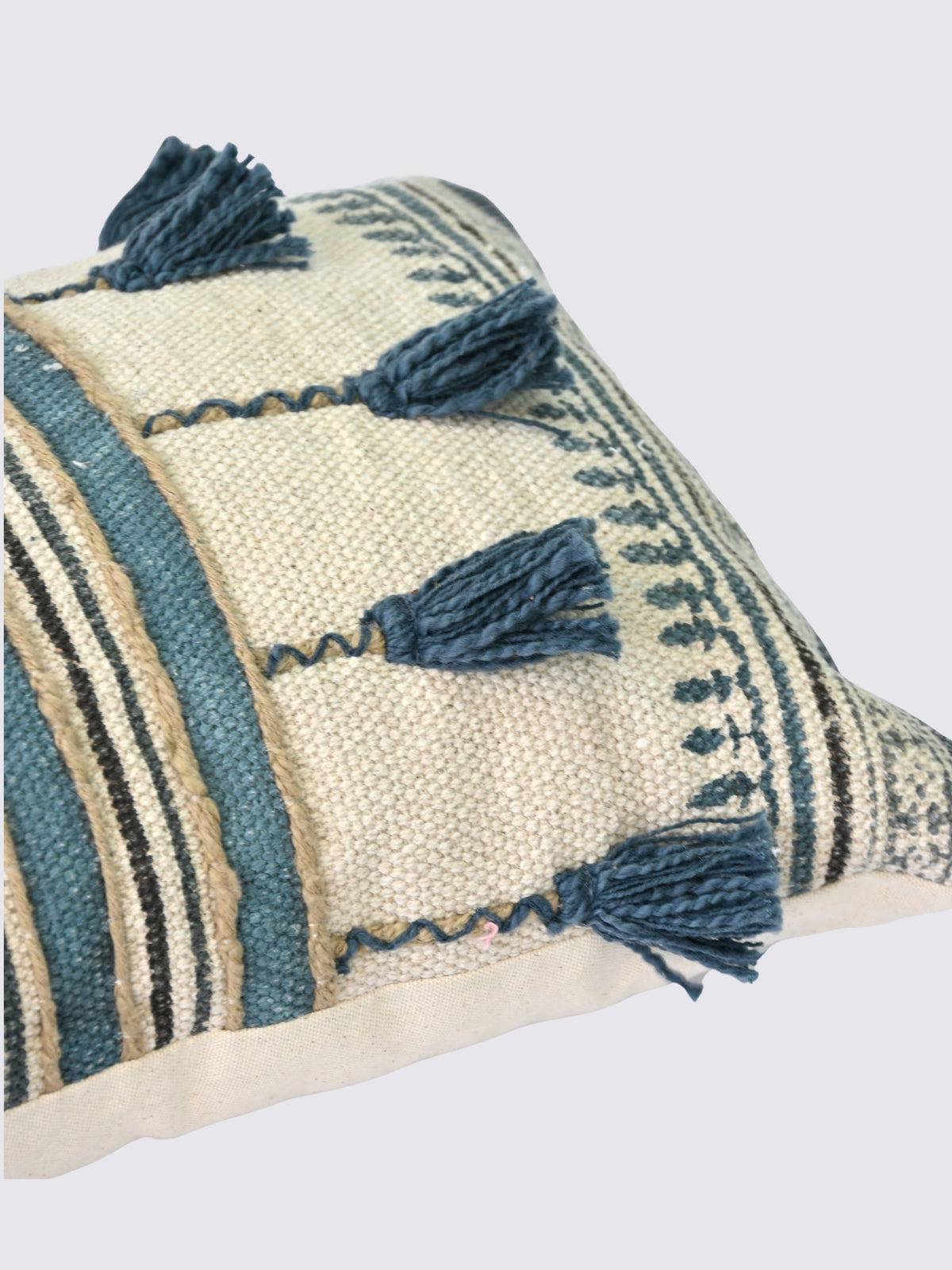 Araka Block-Printed Embroidered Lumbar Cushion Cover