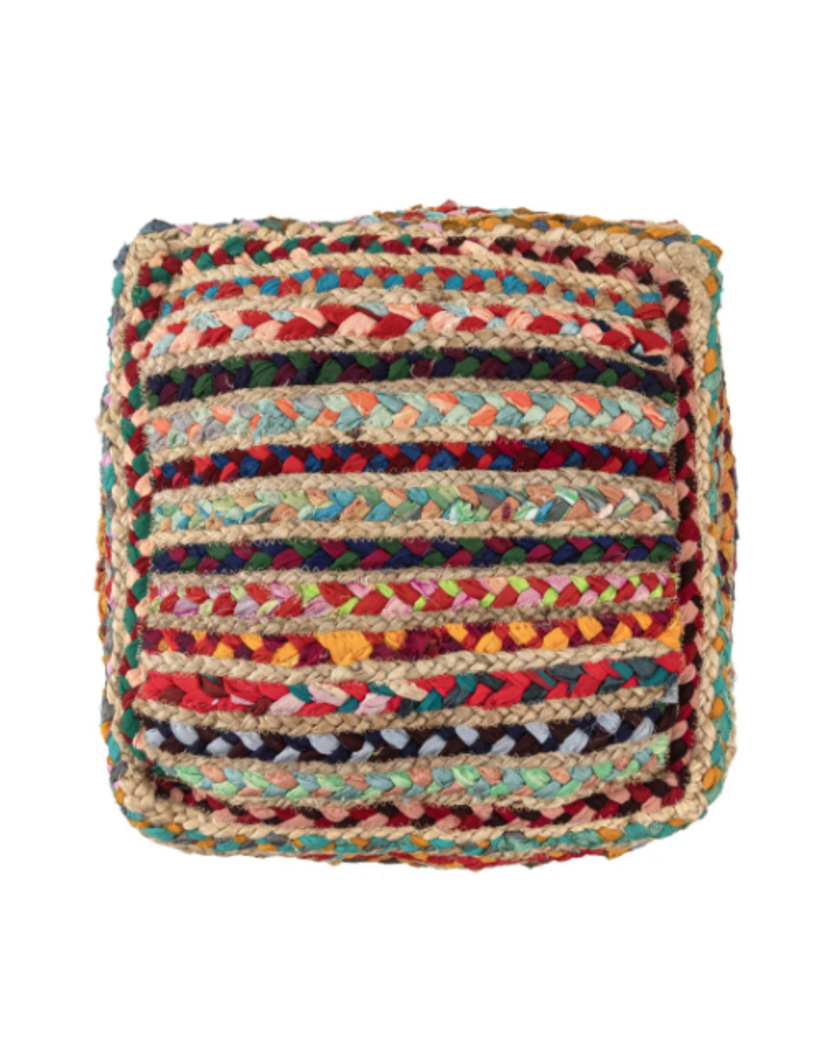 Mosaic Braided Jute Pouf