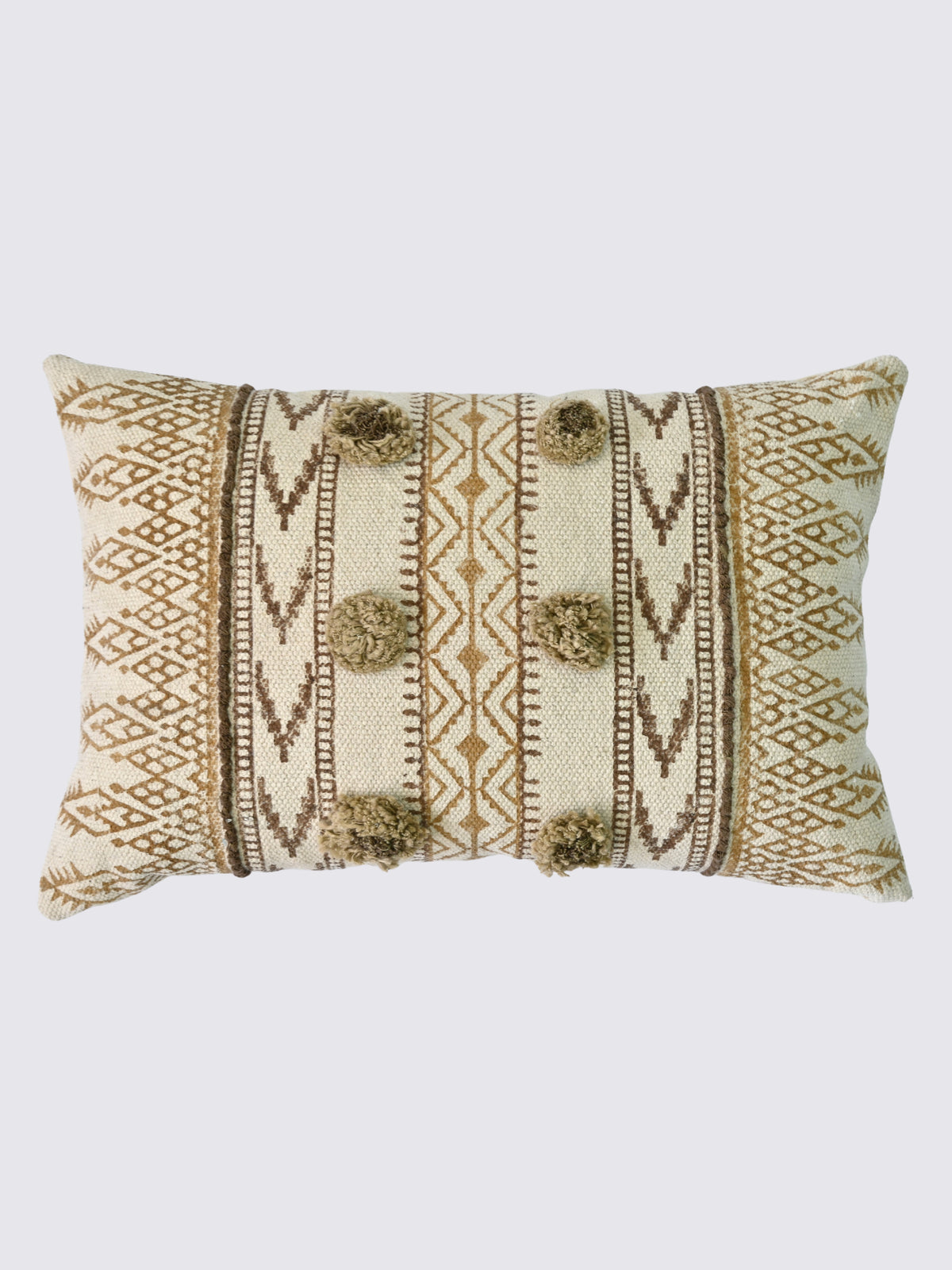 Siroh Block-Printed Embroidered Lumbar Cushion Cover