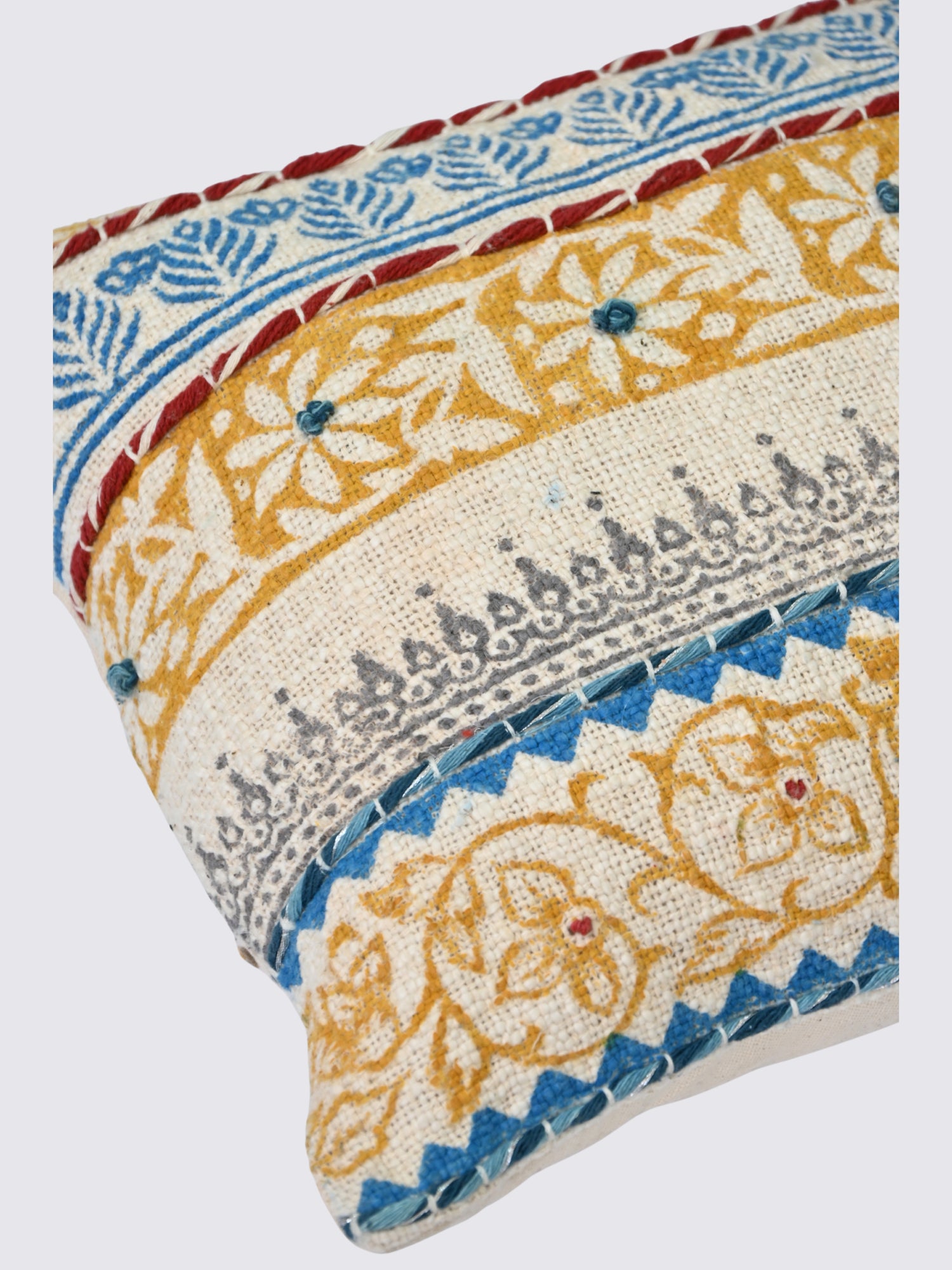 Misari Block-Printed Embroidered Lumbar Cushion Cover