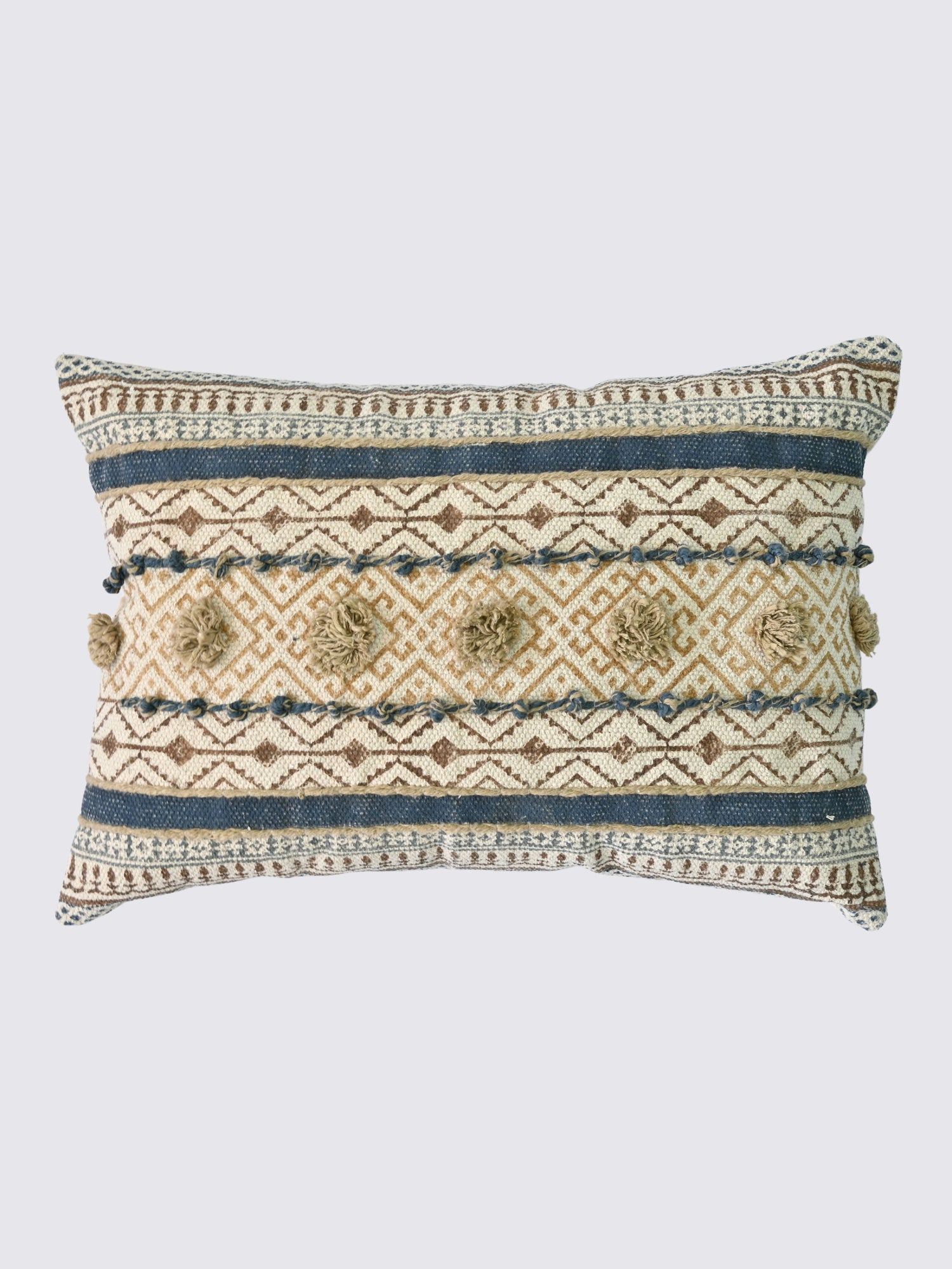 Nirah Block-Printed Embroidered Lumbar Cushion Cover