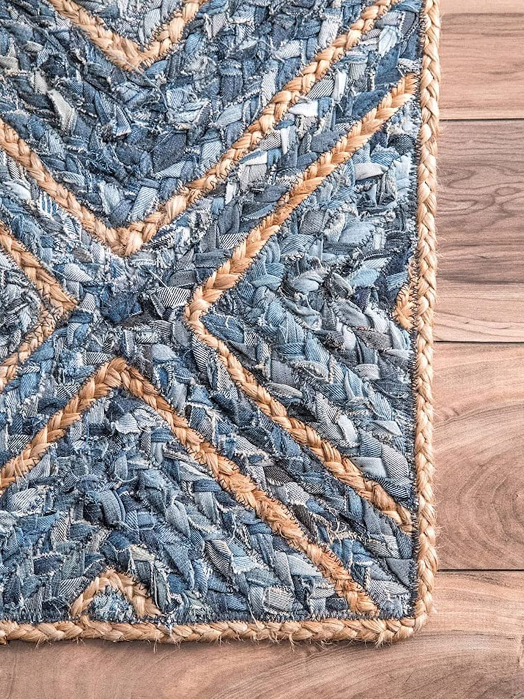 Arctic jute denim braided rug — blue detail — Art Avenue